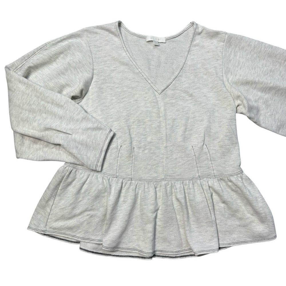 Other Eri + Ali Heather Gray Peplum V-Neck Sweatshirt Size L Size L / US 10 / IT 46 - 6 Thumbnail