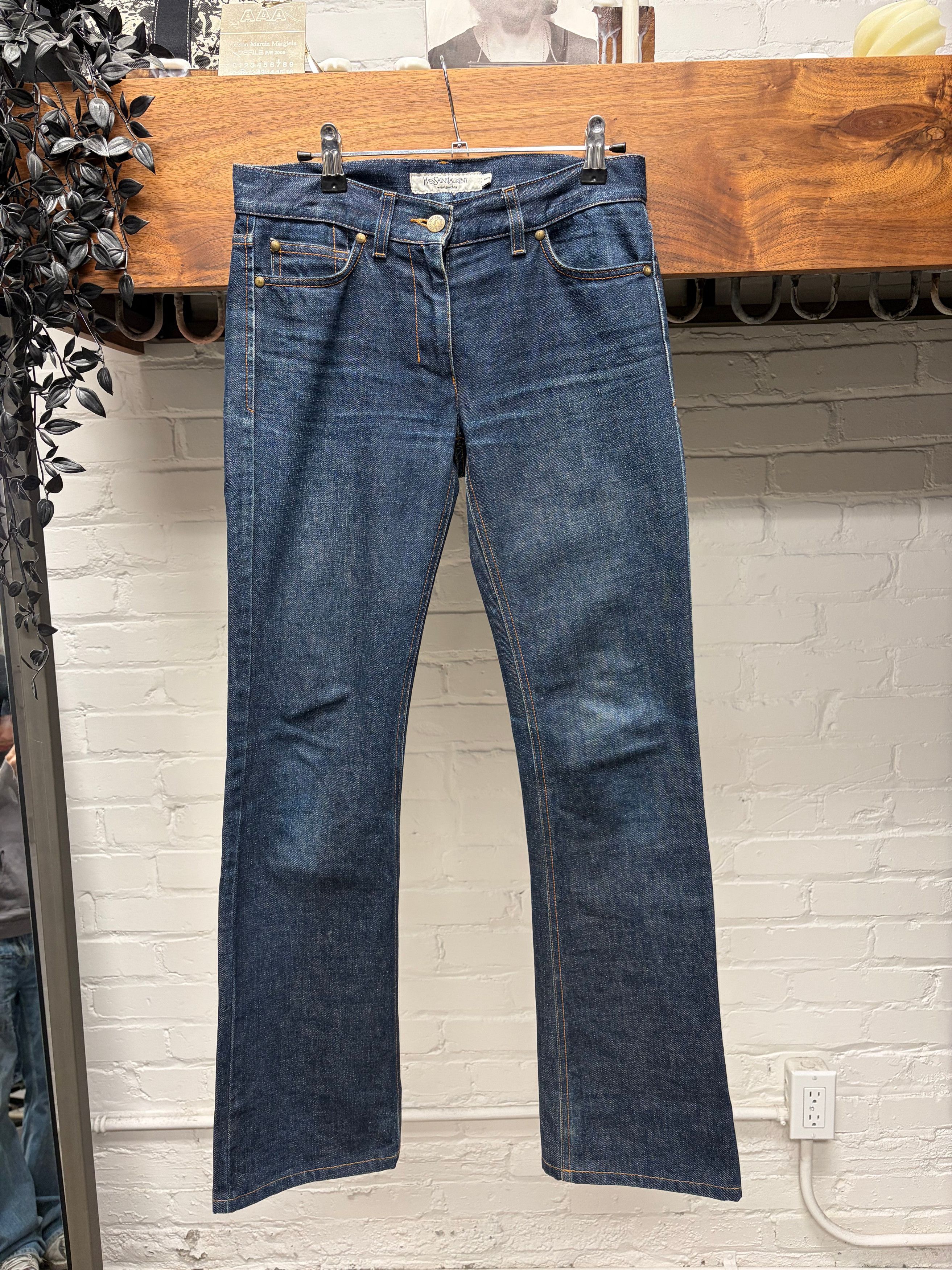 Saint Laurent Paris Vintage Yves Saint Laurent Rive Gauche ‘YSL Crest’ Flared Low-Rise Skinny Jeans Size 29" - 4 Thumbnail
