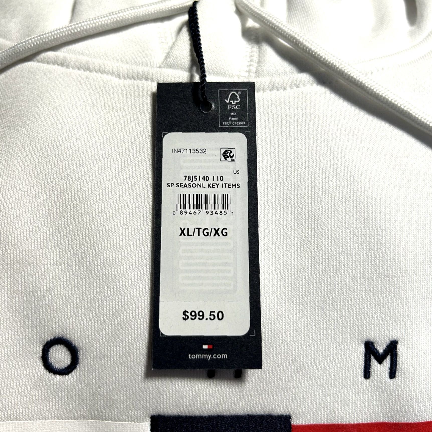 Tommy Hilfiger Tommy Hilfiger Men's Hoodie Pullover Fleece Sweatshirt XL White Flag Stripe Hoodie Mens XL White Flag Stripe Size US XL / EU 56 / 4 - 4 Thumbnail