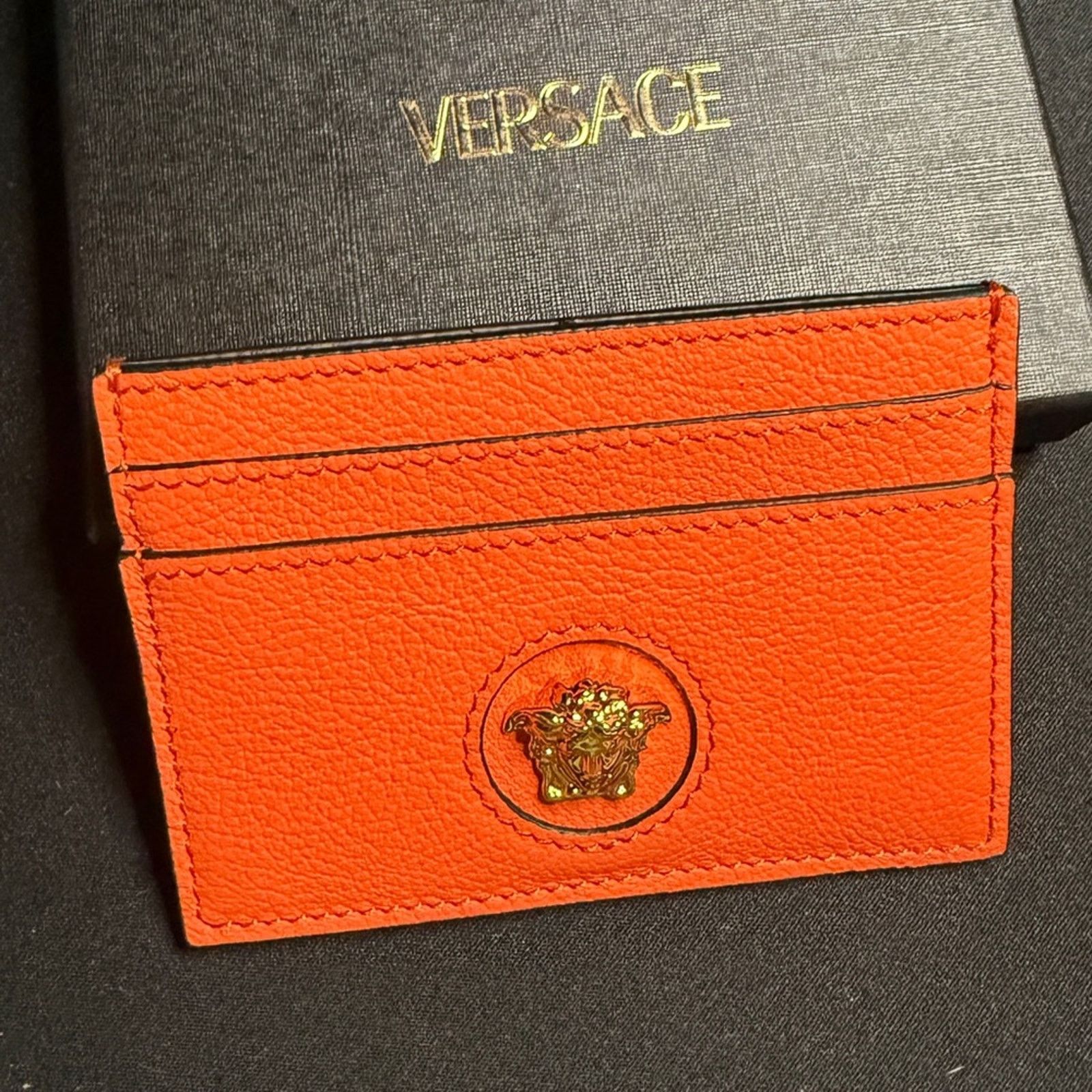 Versace Versace Vibrant Orange Card Holder with Gold Medusa Size ONE SIZE - 2 Thumbnail