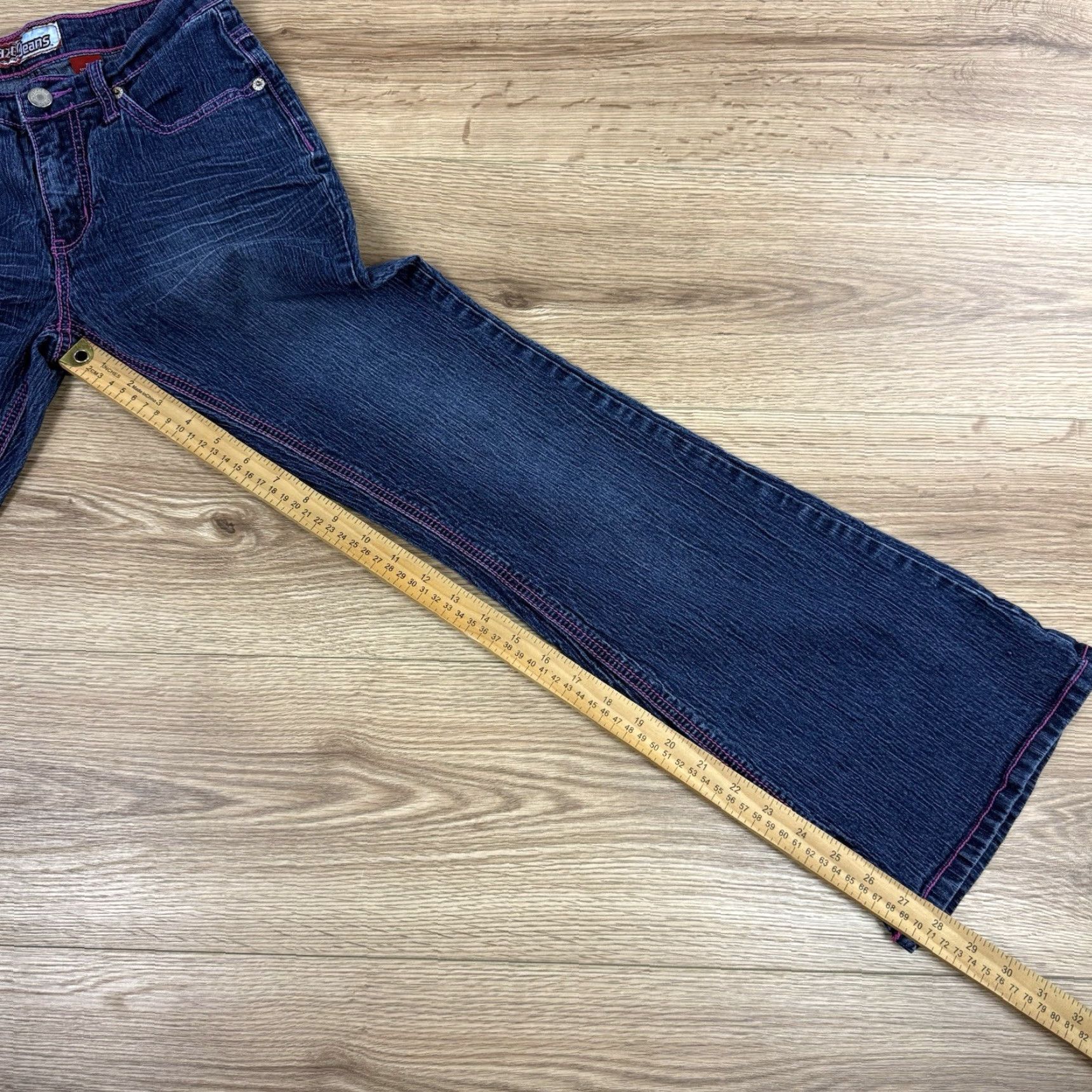 Vintage Lazer Jeans Flared Jeans Women Juniors Size 5 Pink Stretch Dark Wash 28in Inseam Womens Size 27" / US 4 / IT 40 - 6 Thumbnail