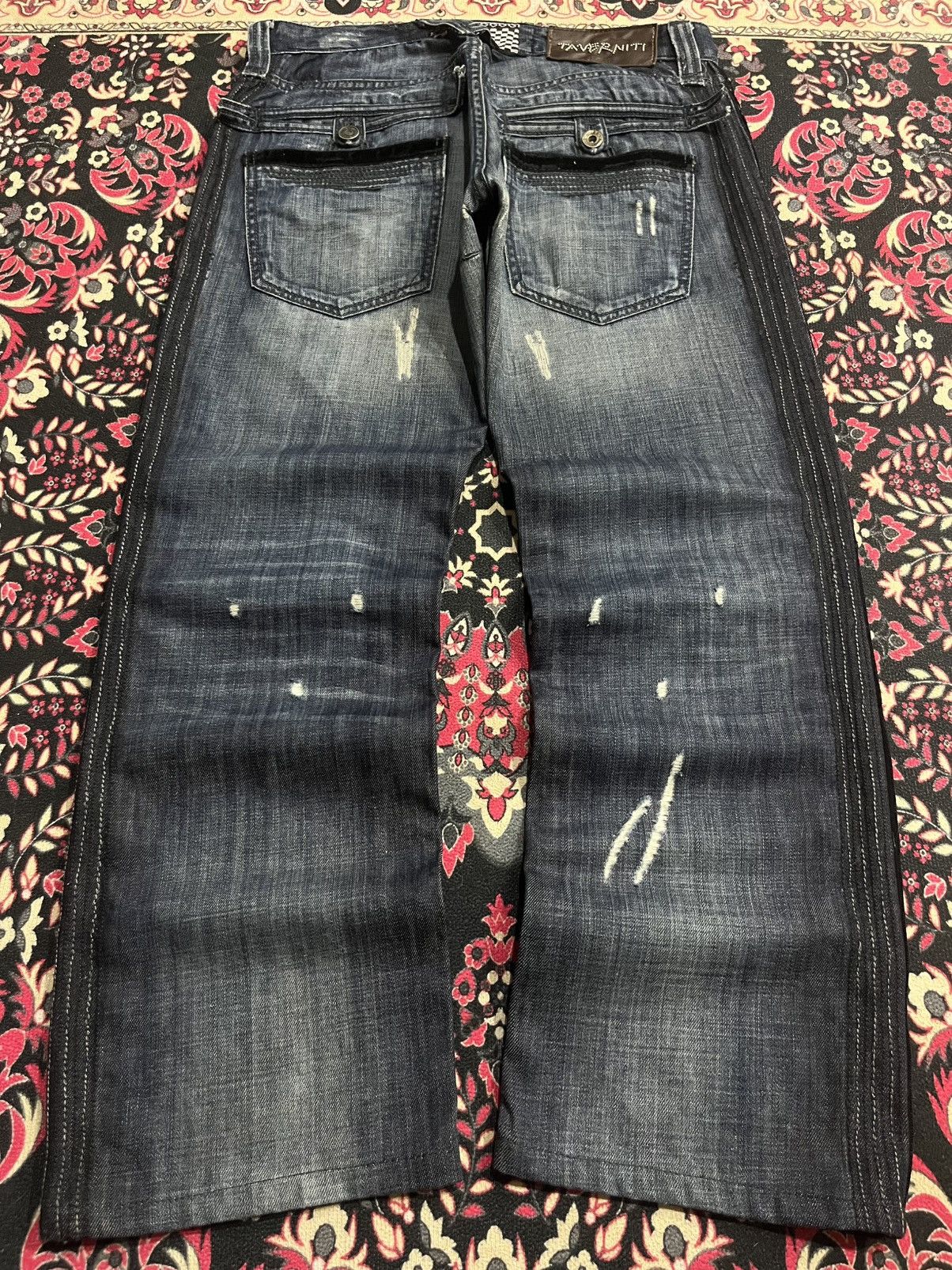 Ben Taverniti Unravel Project Vintage Ben Tavernity Velvet Side Panel Distressed Blue Jean Size US 28 / EU 44 - 2 Thumbnail