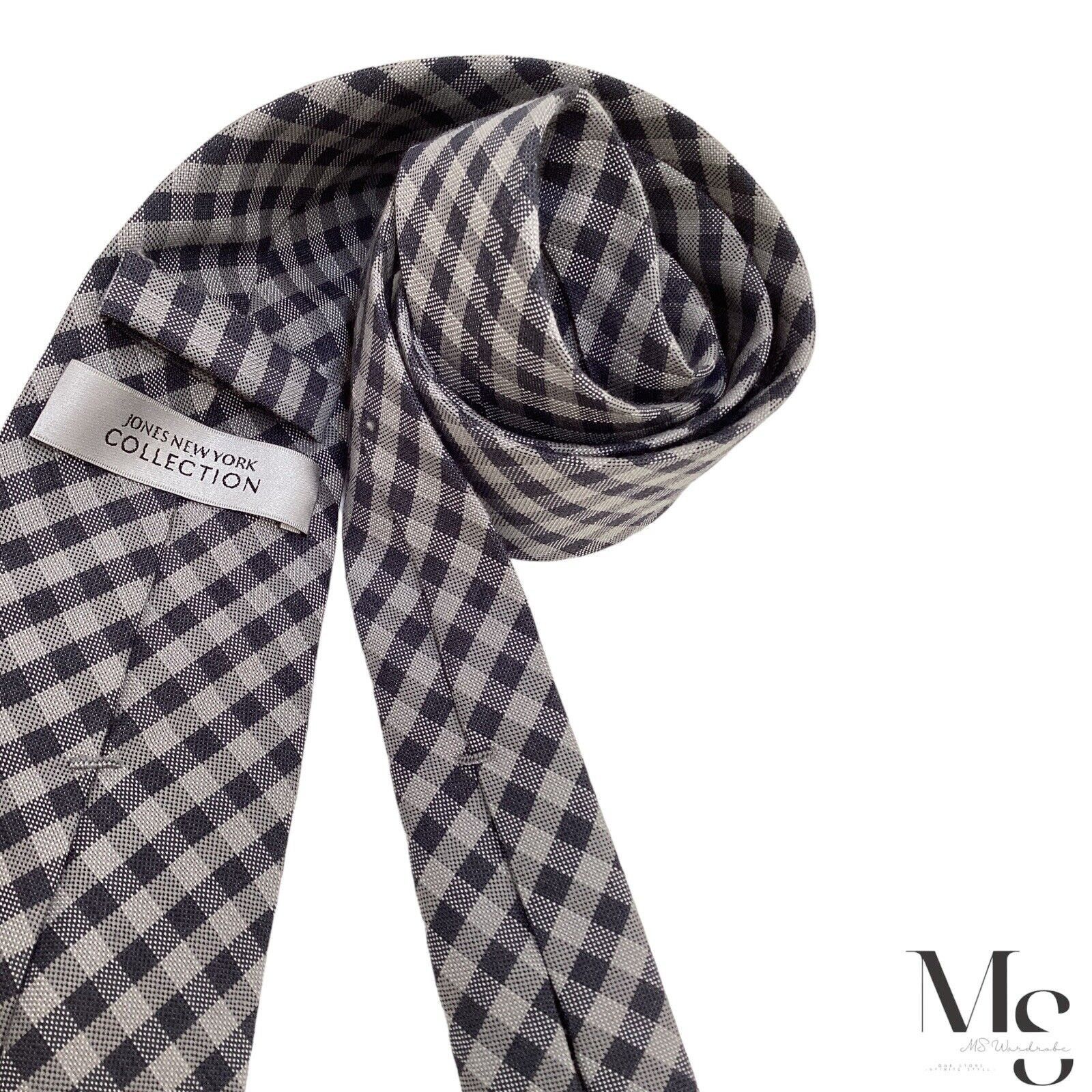 Jones New York JONES NEW YORK 7Fold Gray Plaids & Cheks Wool Blend Tie Size ONE SIZE - 6 Thumbnail