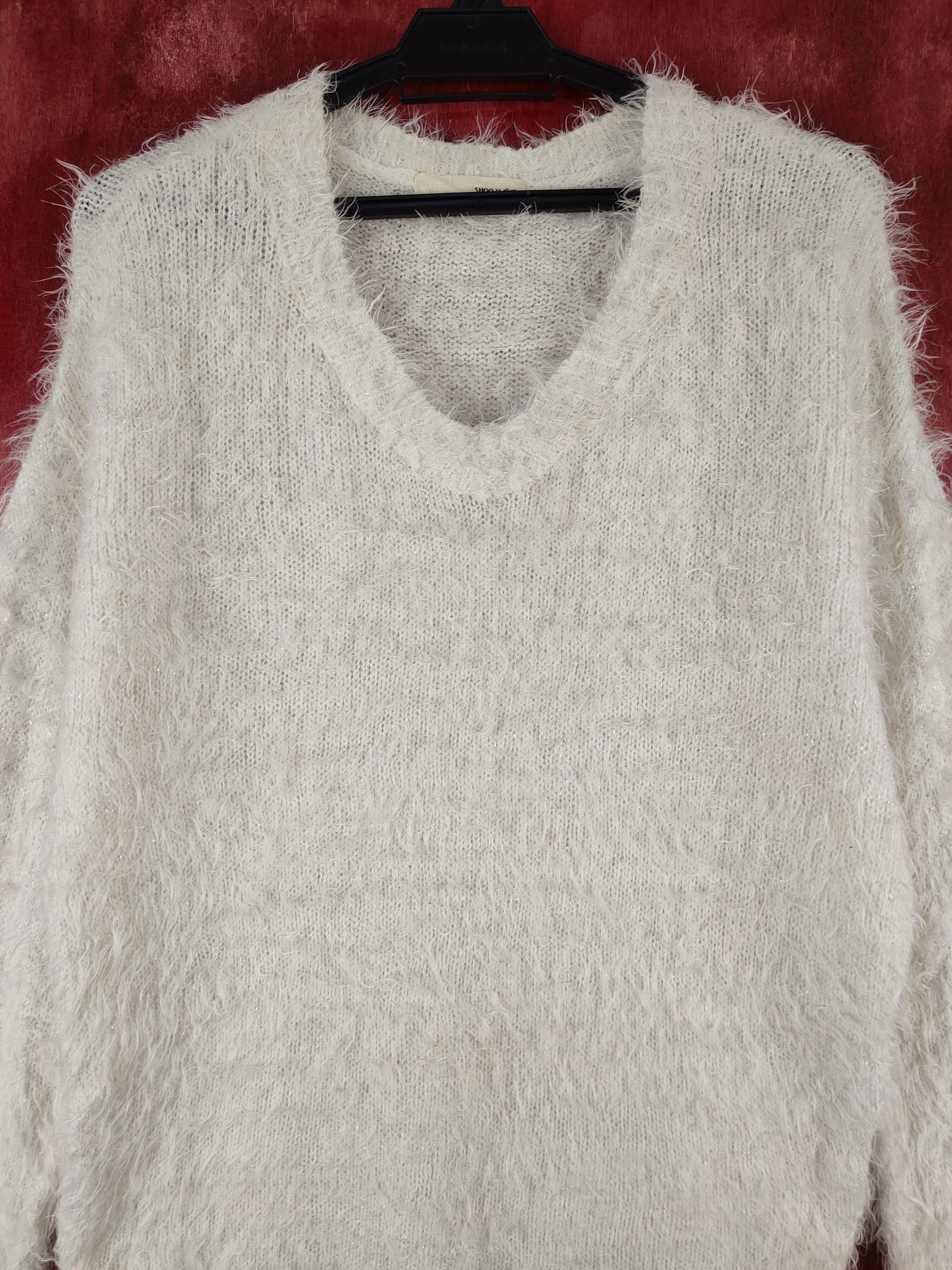 Homespun Knitwear Shoo La Roo White Shag Shaggy Fur Mohair Knitwear #S2109 Size L / US 10 / IT 46 - 2 Thumbnail