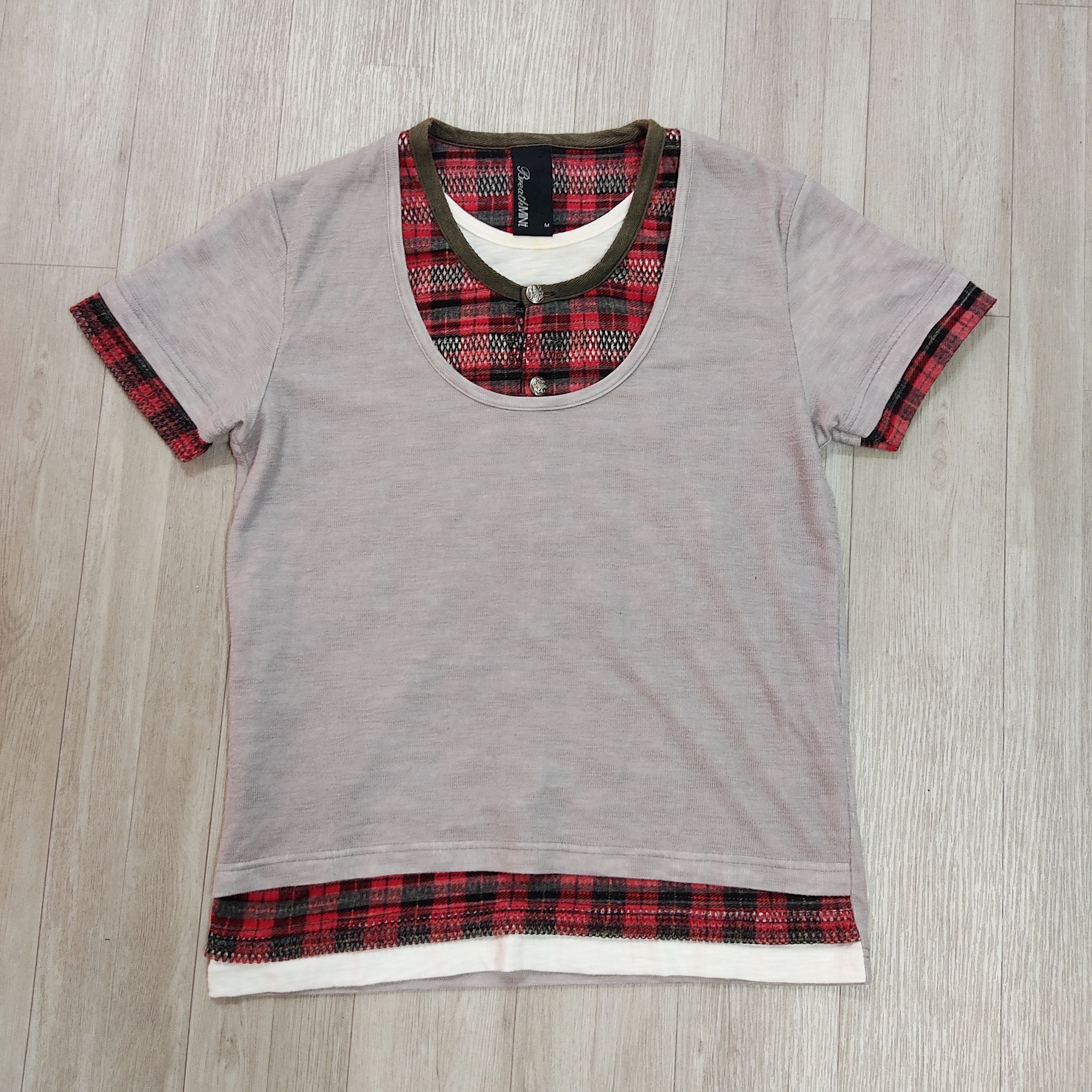 Japanese Brand BreathMINT Number(N)ine Aesthetic Grunge Plaid Layered Tee Size US S / EU 44-46 / 1 - 4 Thumbnail