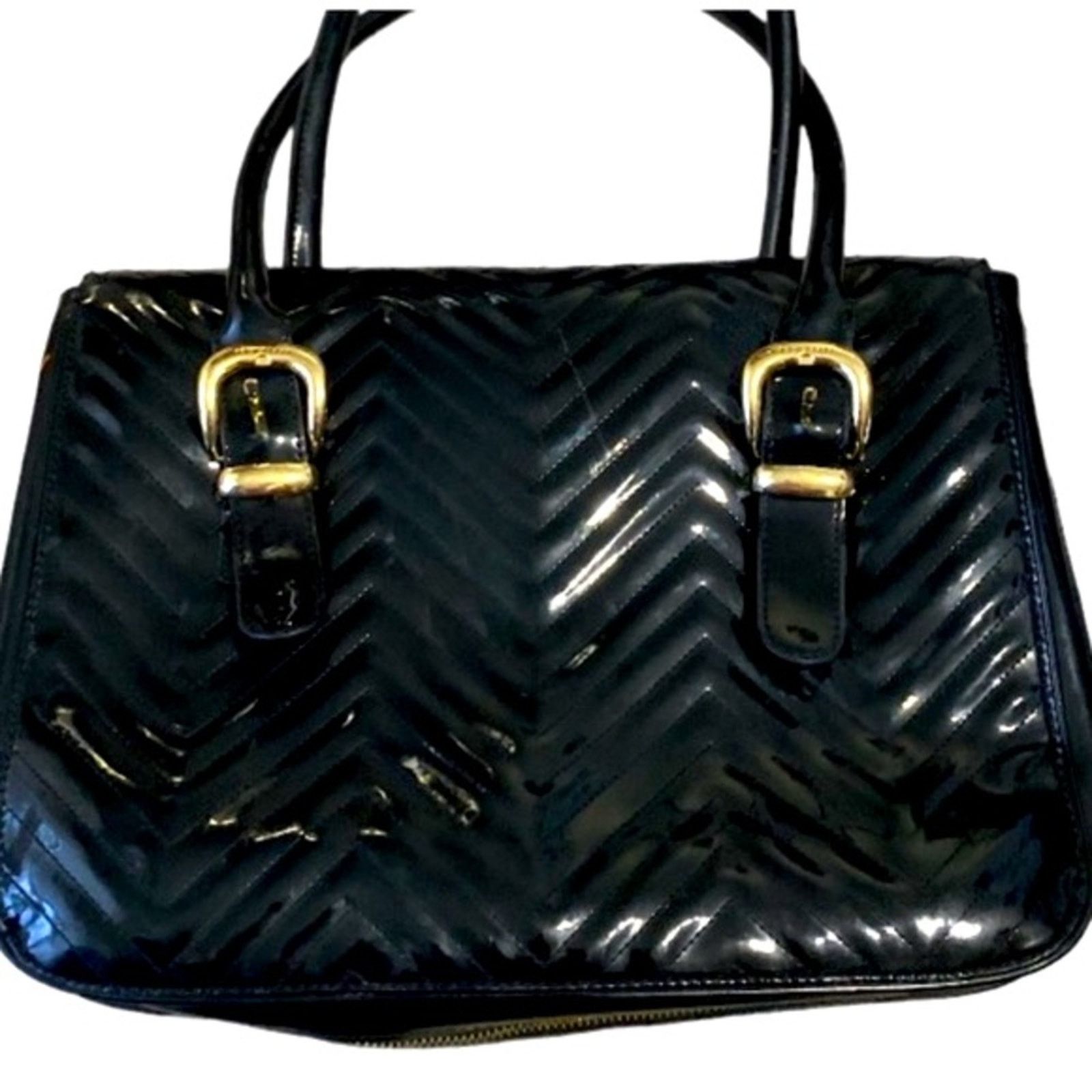 Ted Baker Ted Baker London Black Patent PVC Quilted Gold Buckle Purse Size ONE SIZE - 4 Thumbnail