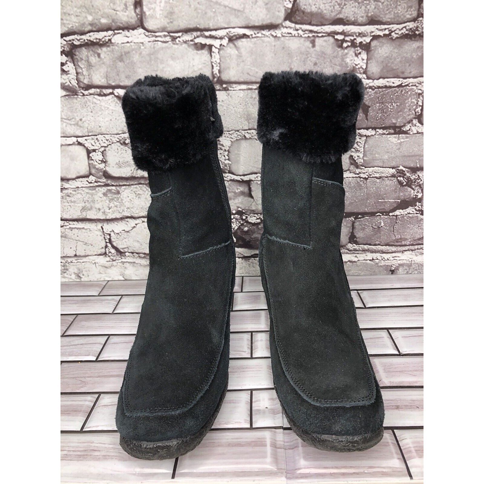 Other Aquatherm by Santana Canada Tati Black Suede Fur Winter Wedg Size US 8 / IT 38 - 13 Thumbnail