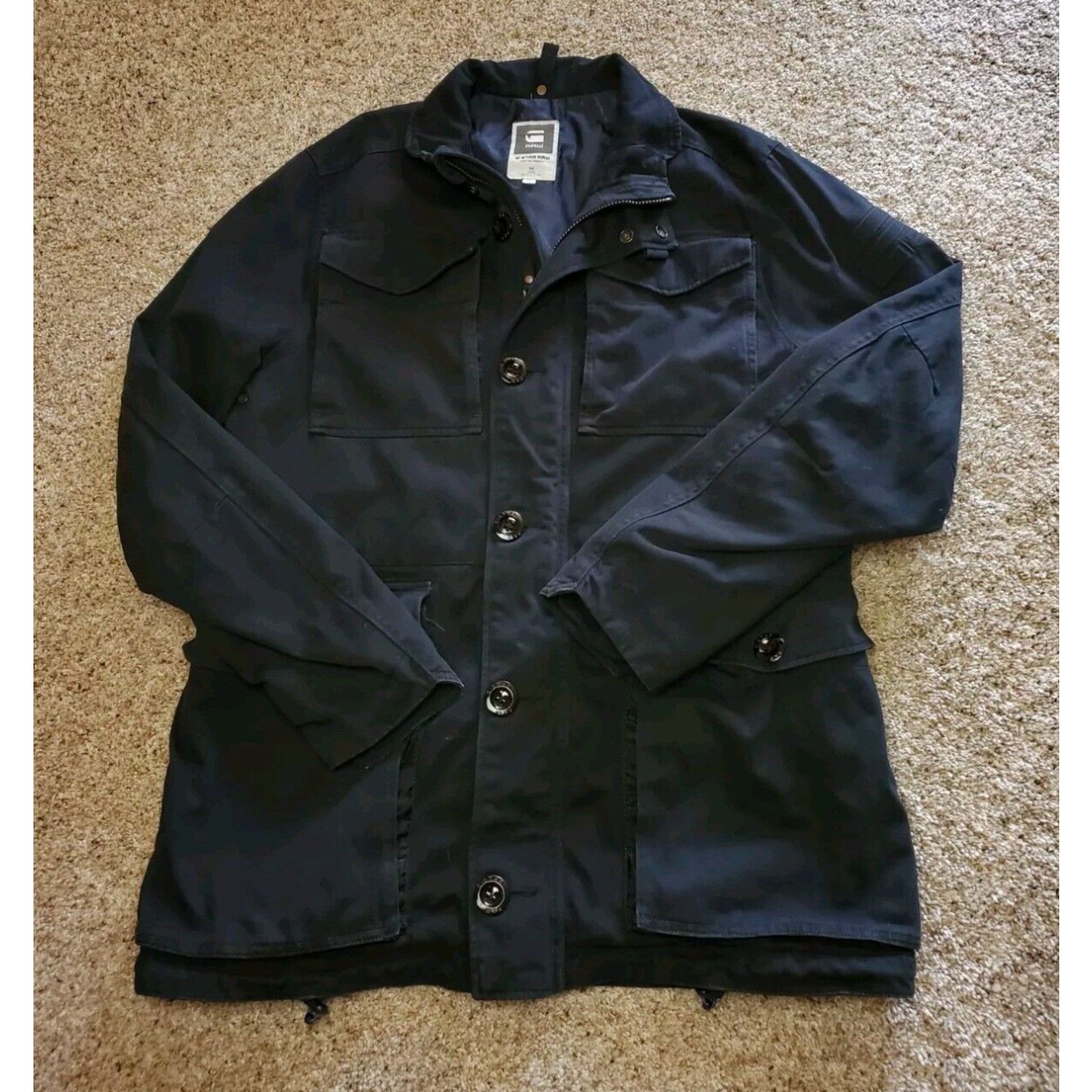 image of Vintage G Star Falco Field Jacket XL Mens Black Cotton Canvas Lined Full Zip Button Up in White