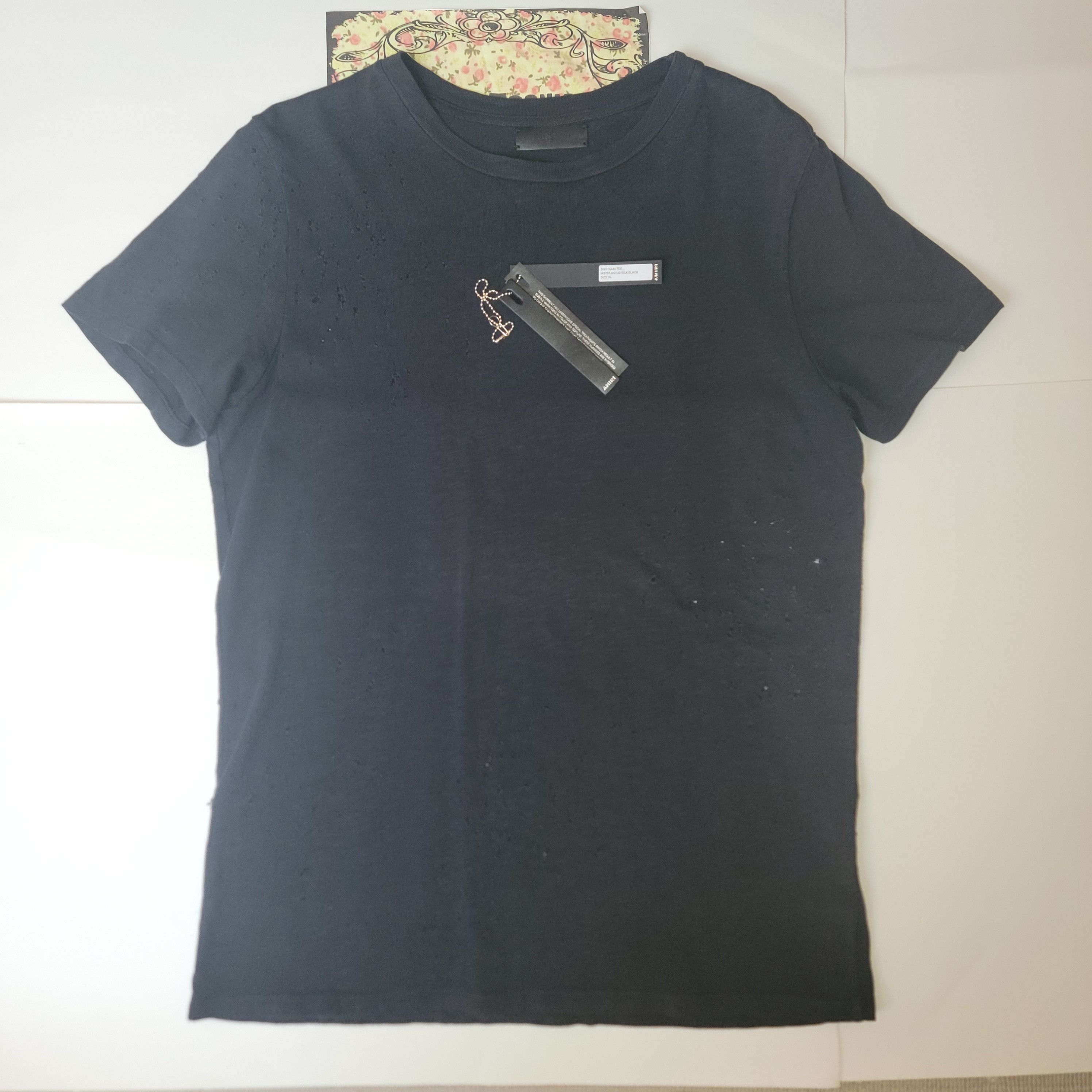 image of Amiri Shotgun T-Shirt Black Tee Distressed, Men's (Size XL)