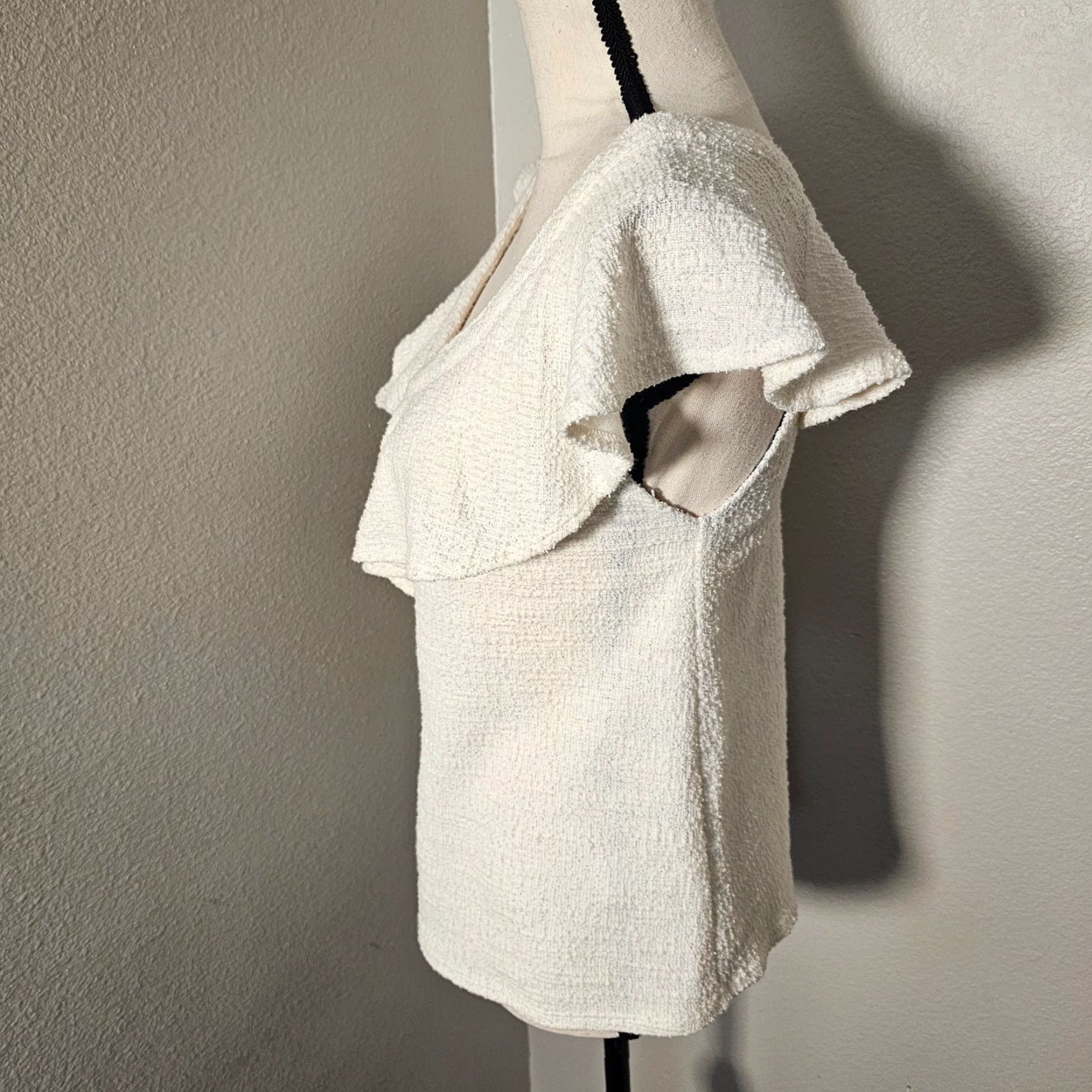 Anthropologie VINTAGE Anthropologie Dolan Left Coast Women's Sleeveless One Shoulder Ruffle Neck Cotton Blend XS Ivory Top Size XS / US 0-2 / IT 36-38 - 2 Thumbnail