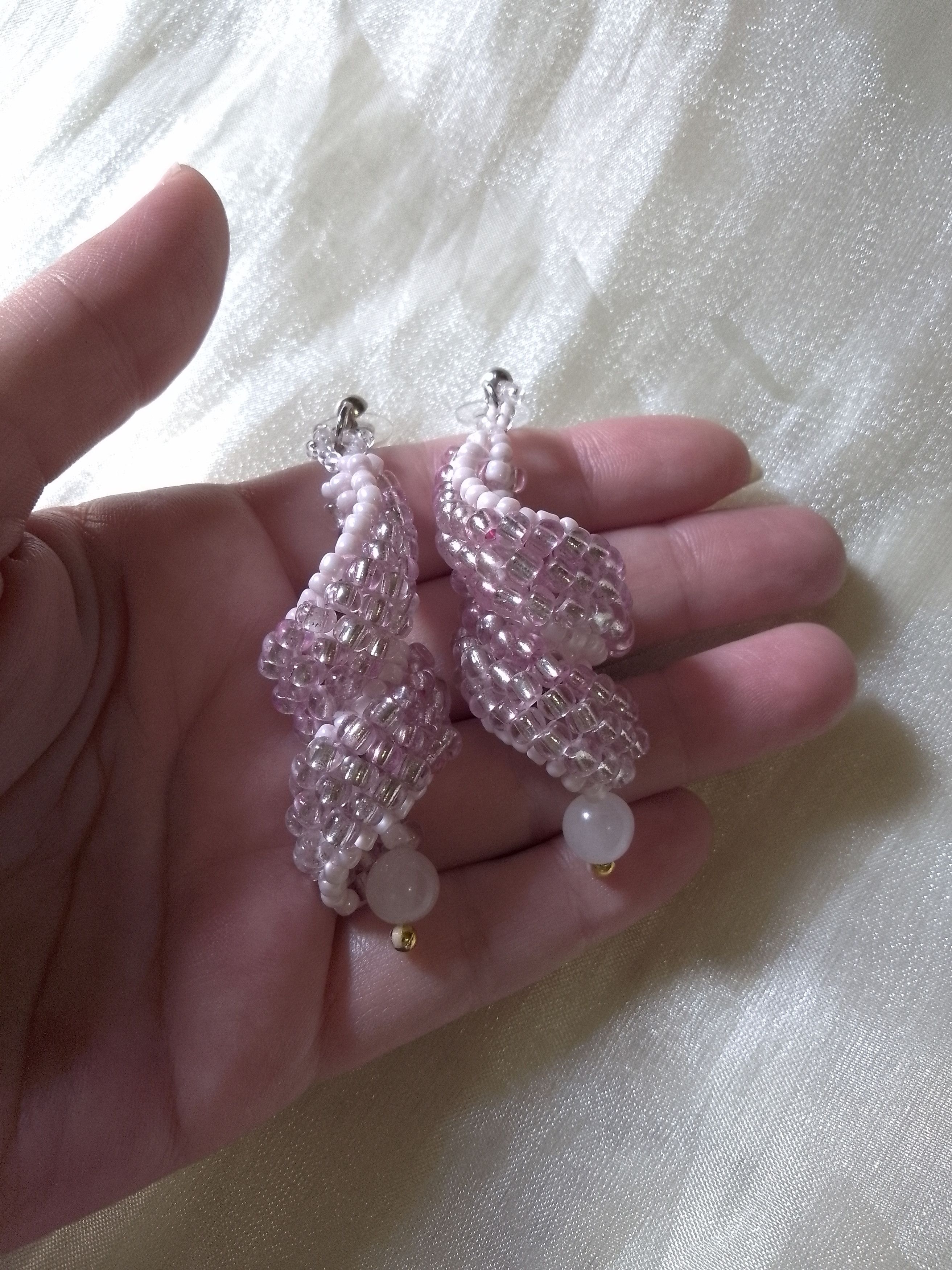 Handmade Pink earrings curled dangle social rose quartz gemstones Size ONE SIZE - 6 Thumbnail
