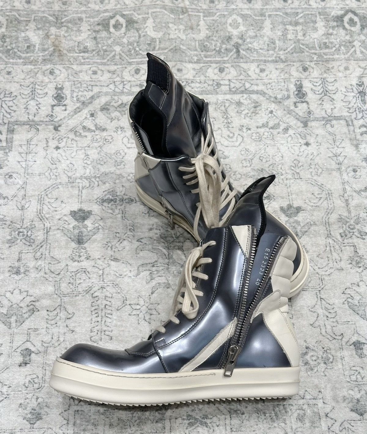Rick Owens Rick Owens silver mirror inverted triangle high-top shoes Size US 7 / EU 40 - 6 Thumbnail