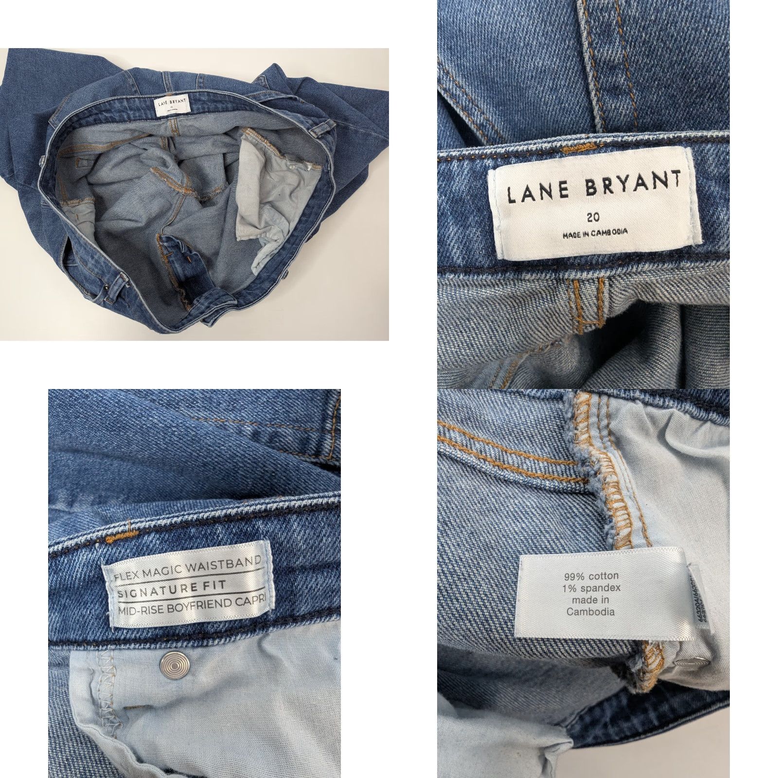 Vintage Lane Bryant Women's Plus Size 20 Signature Mid-Rise Boyfriend Capri Jeans Blue Cotton Polyester Spandex Denim Crop Pockets Button Zipper N/A Size ONE SIZE - 8 Thumbnail