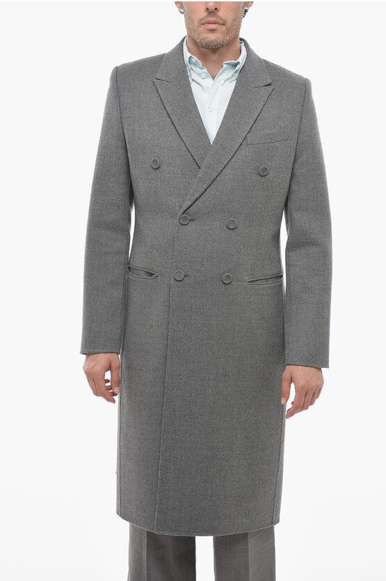 image of Dior Double-Breasted Virgin Wool Coat With Flush Pockets in Grey, Men's (Size Medium)