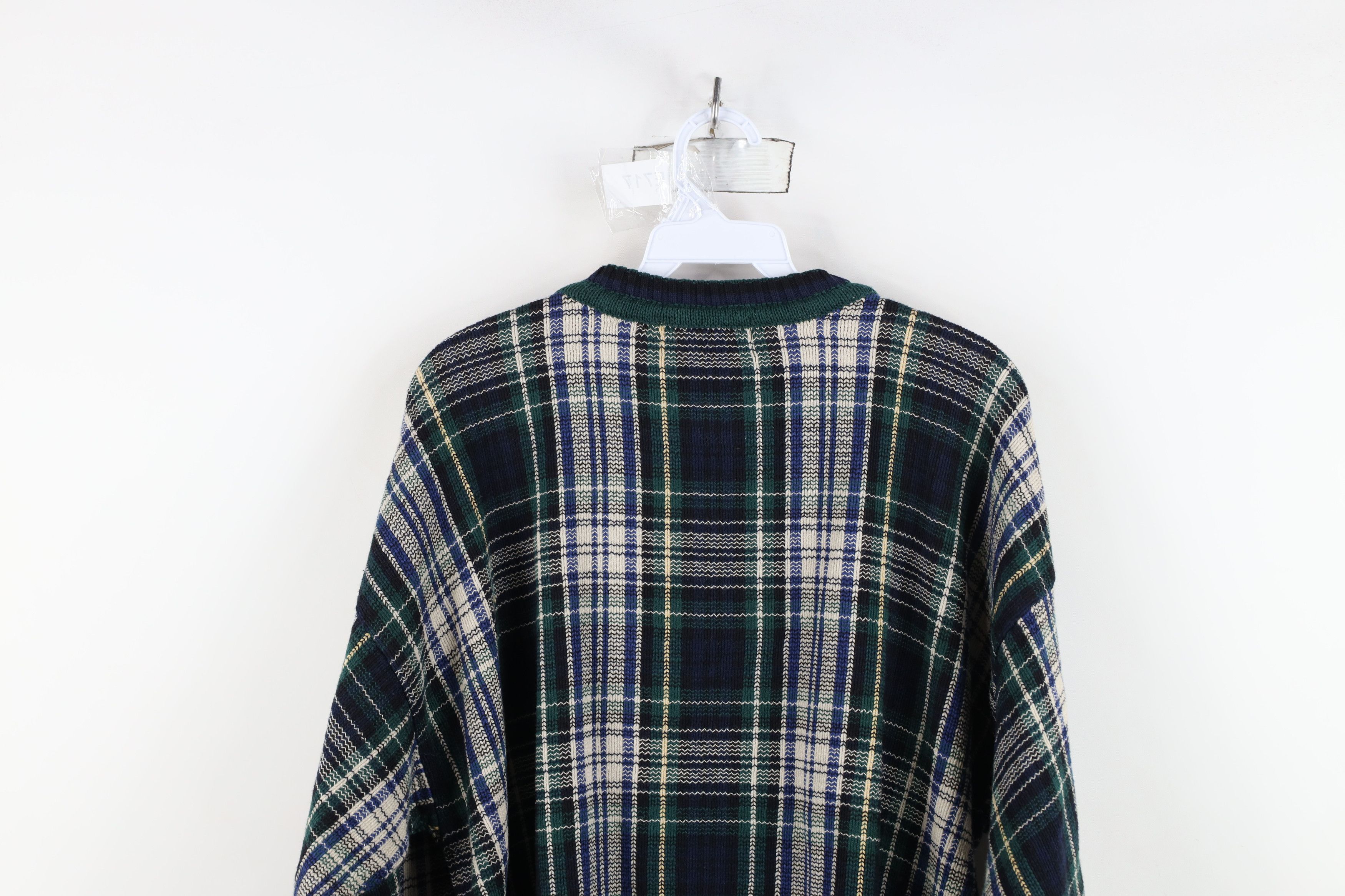 Vintage Vintage 90s Streetwear Cotton Knit Crewneck Sweater Plaid Size US M / EU 48-50 / 2 - 10 Thumbnail