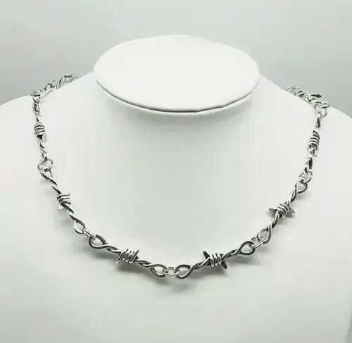 Jewelry Barbed Wire Chrome Necklace Spike Post Grunge Punk Chain Size ONE SIZE - 4 Thumbnail