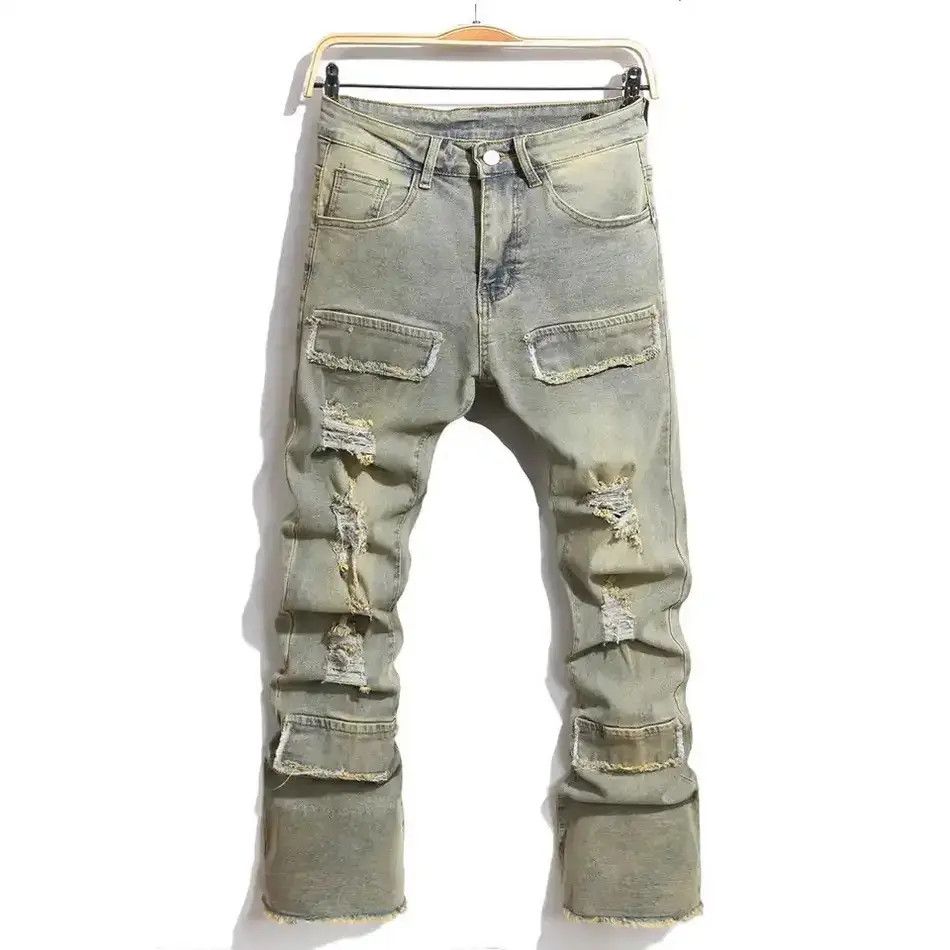 Japanese Brand Streetwear Retro Style Men Ripped Spliced Slim Jeans Size US 32 / EU 48 - 1 Thumbnail