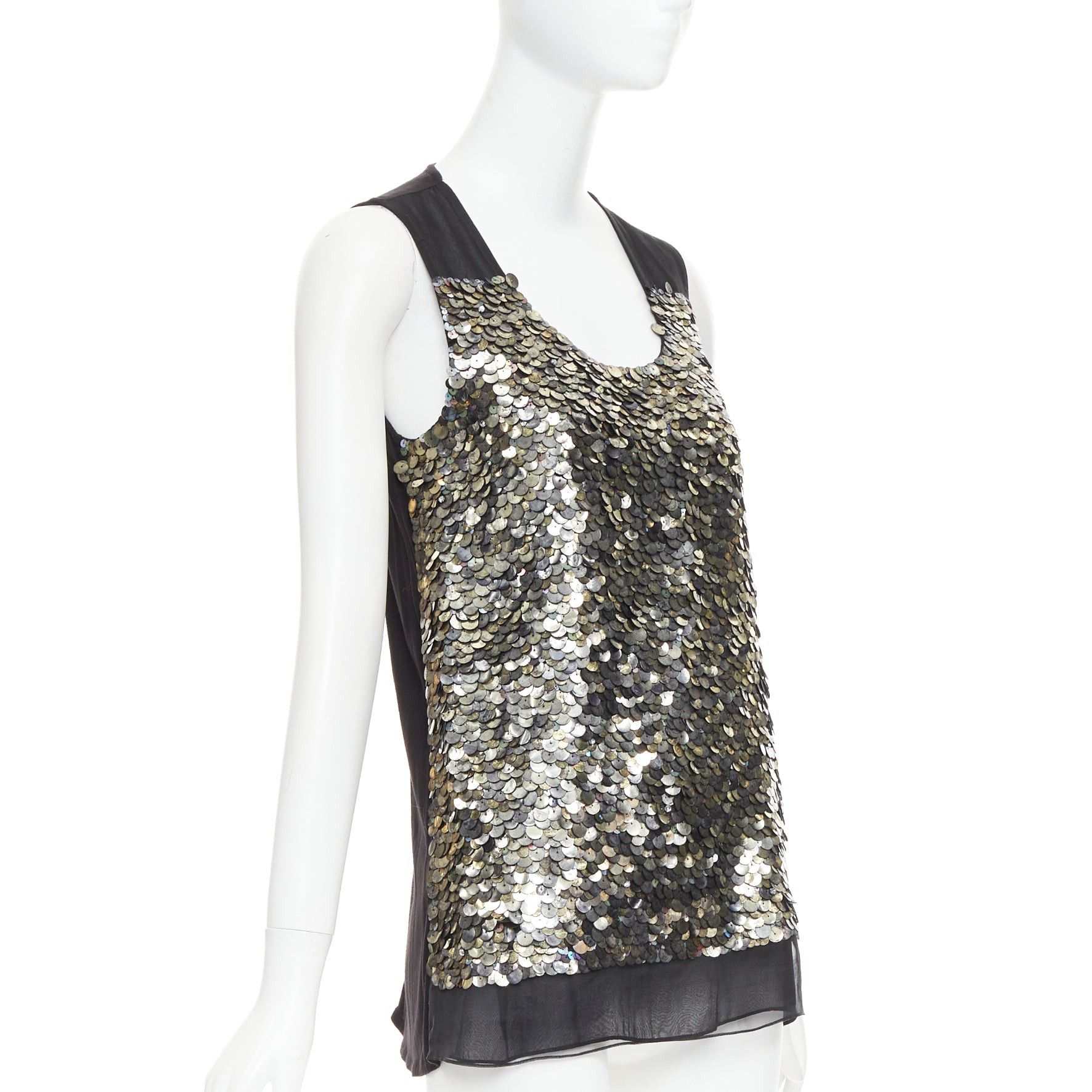 Givenchy GIVENCHY black sheer silk lined iridescent sequinned illusion top L Size M / US 6-8 / IT 42-44 - 1 Thumbnail