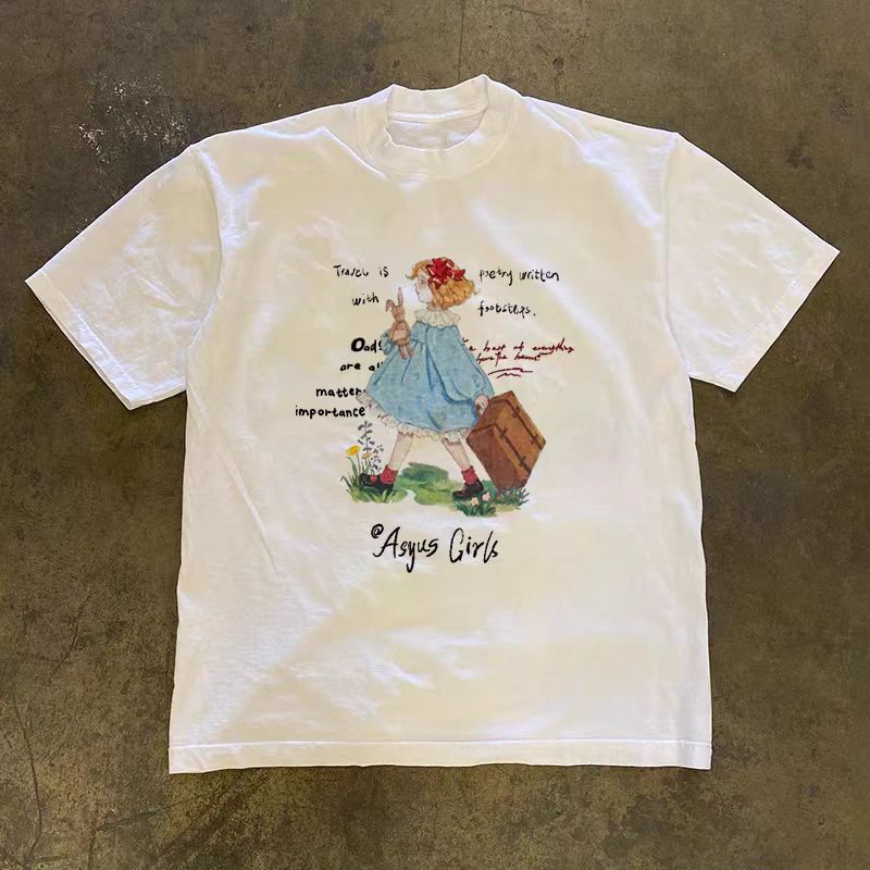 Vintage White casual retro girls print cotton t-shirt Size US M / EU 48-50 / 2 - 1 Thumbnail