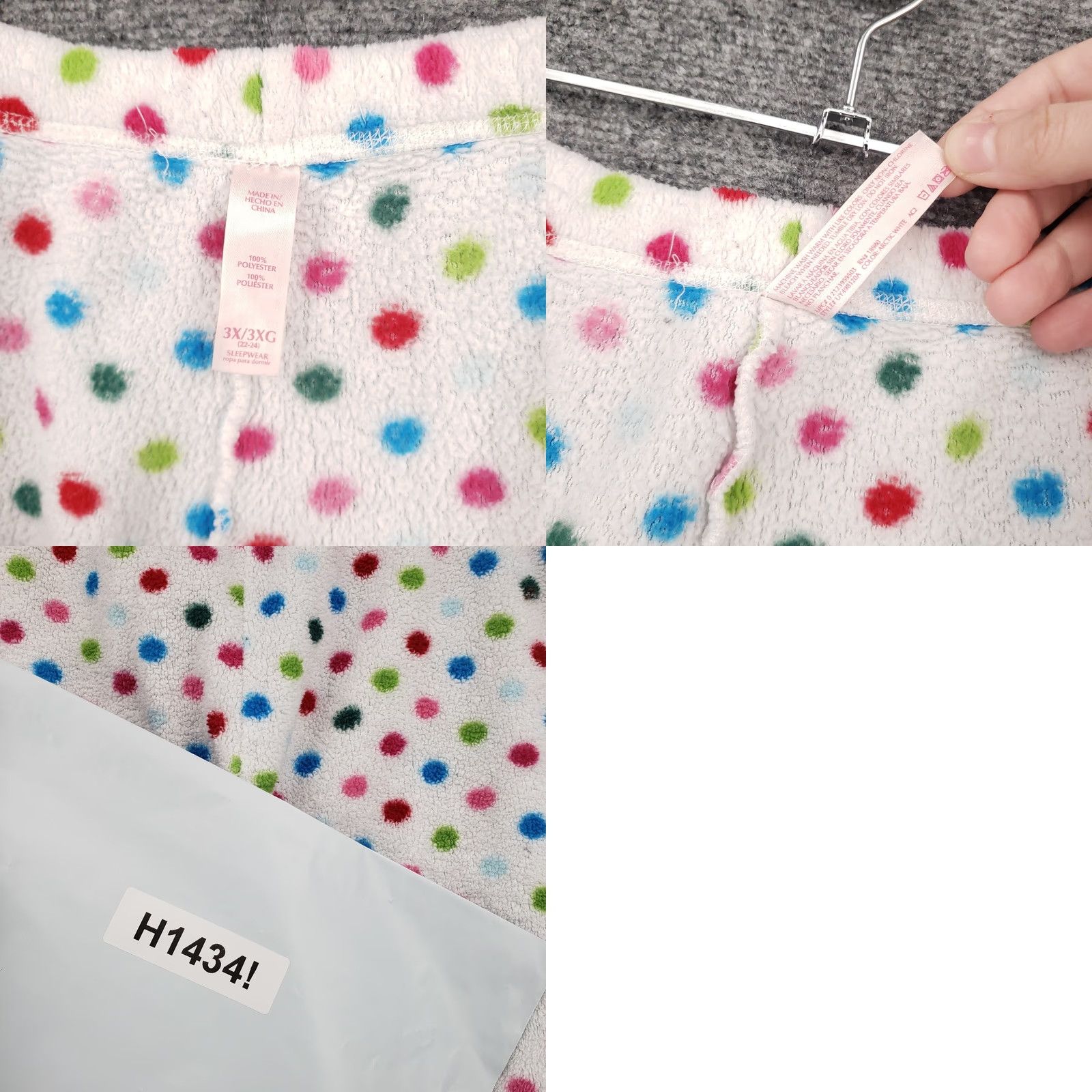 Vintage Pajama Pants Womens 3X Plus White Sleepwear Fleece Polka Dots Drawstring Lounge Size 40" / US 18 - 8 Thumbnail