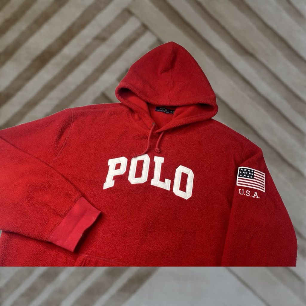 Polo Ralph Lauren Polo Ralph Lauren Hoodie Sweatshirt Fleece Red USA Flag Logo Embroidered Men’s XXL Pullover Size US XXL / EU 58 / 5 - 1 Thumbnail