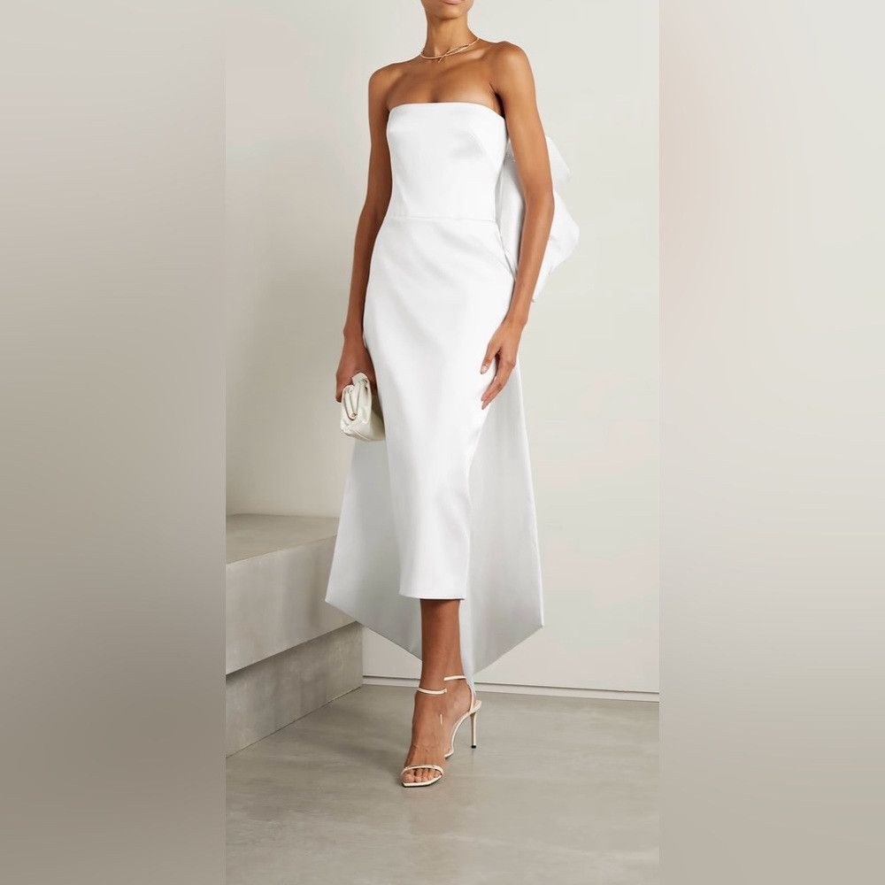Other New | Rasario BOW-EMBELLISHED SATIN MIDI DRESS IN WHITE 8 Size M / US 6-8 / IT 42-44 - 4 Thumbnail