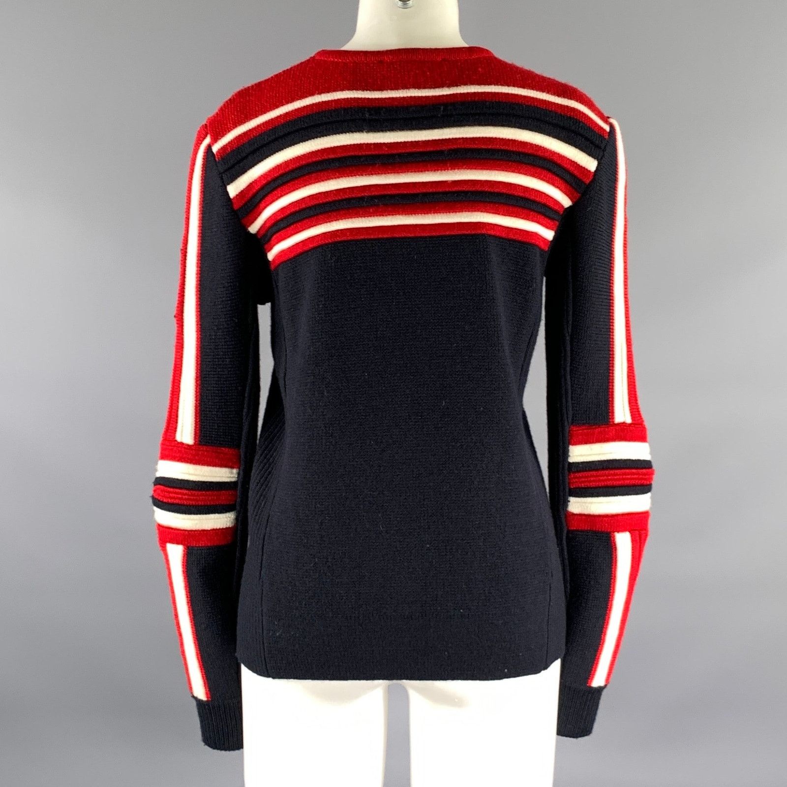 Maje MAJE Size S Navy Red Wool Blend Stripe Crew-Neck Sweater Size S / US 4 / IT 40 - 5 Thumbnail