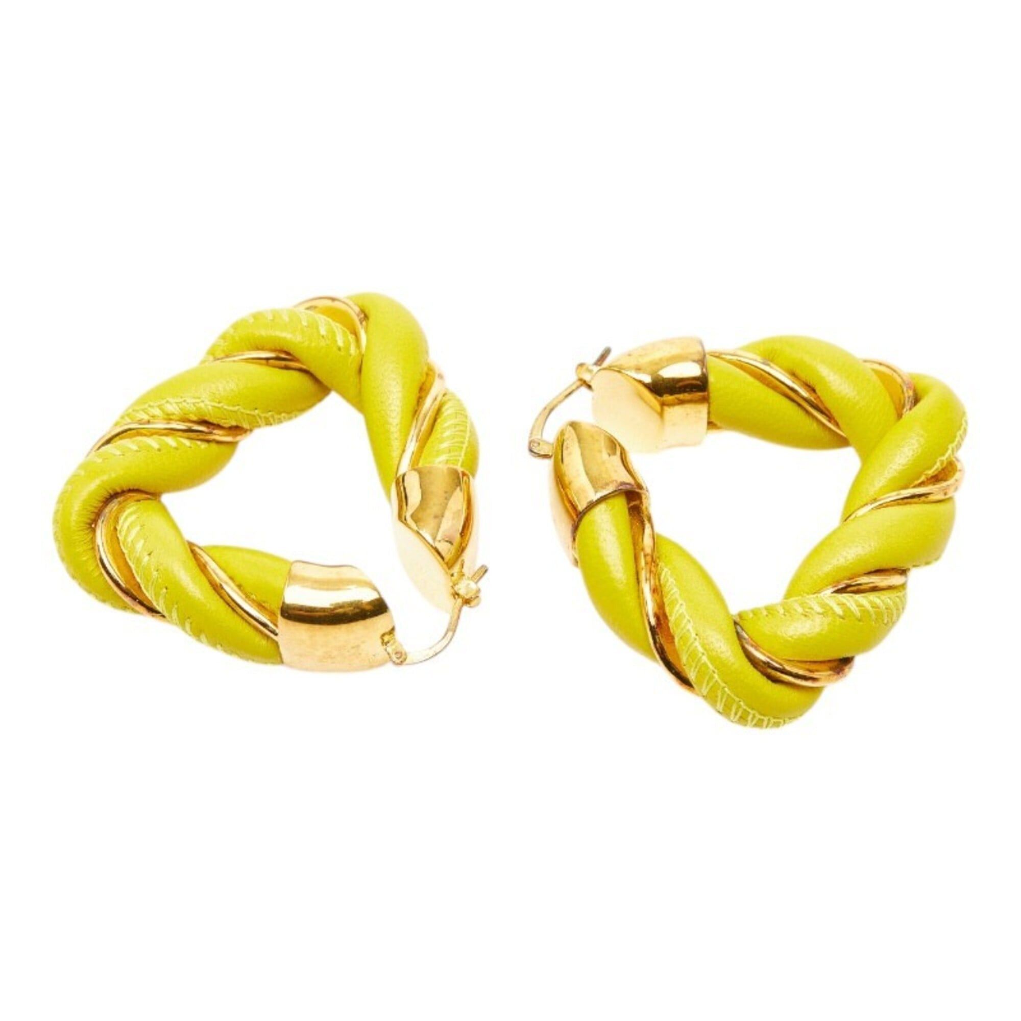 Bottega Veneta Bottega Veneta Twist Triangle Hoop Earrings, Yellow Gold Leather, SV925 Silver, Women's. Size ONE SIZE - 1 Thumbnail