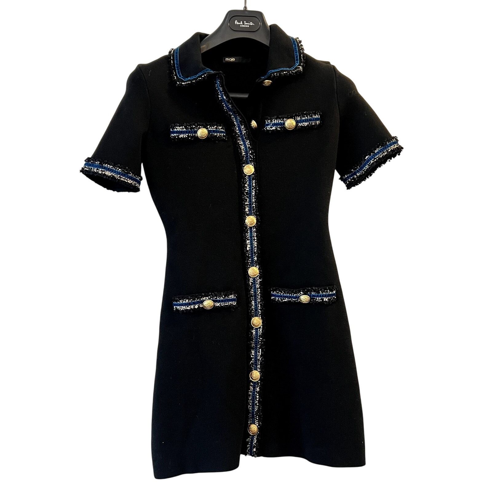 Maje Maje Ravena Velvet Trim Dress black size 36 S golden buttons Size S / US 4 / IT 40 - 4 Thumbnail