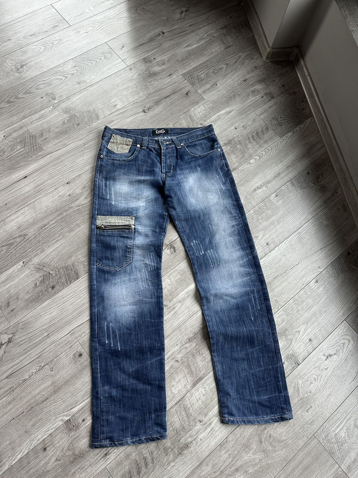 Dolce Gabbana vintage Y2K distressed wide blue jeans