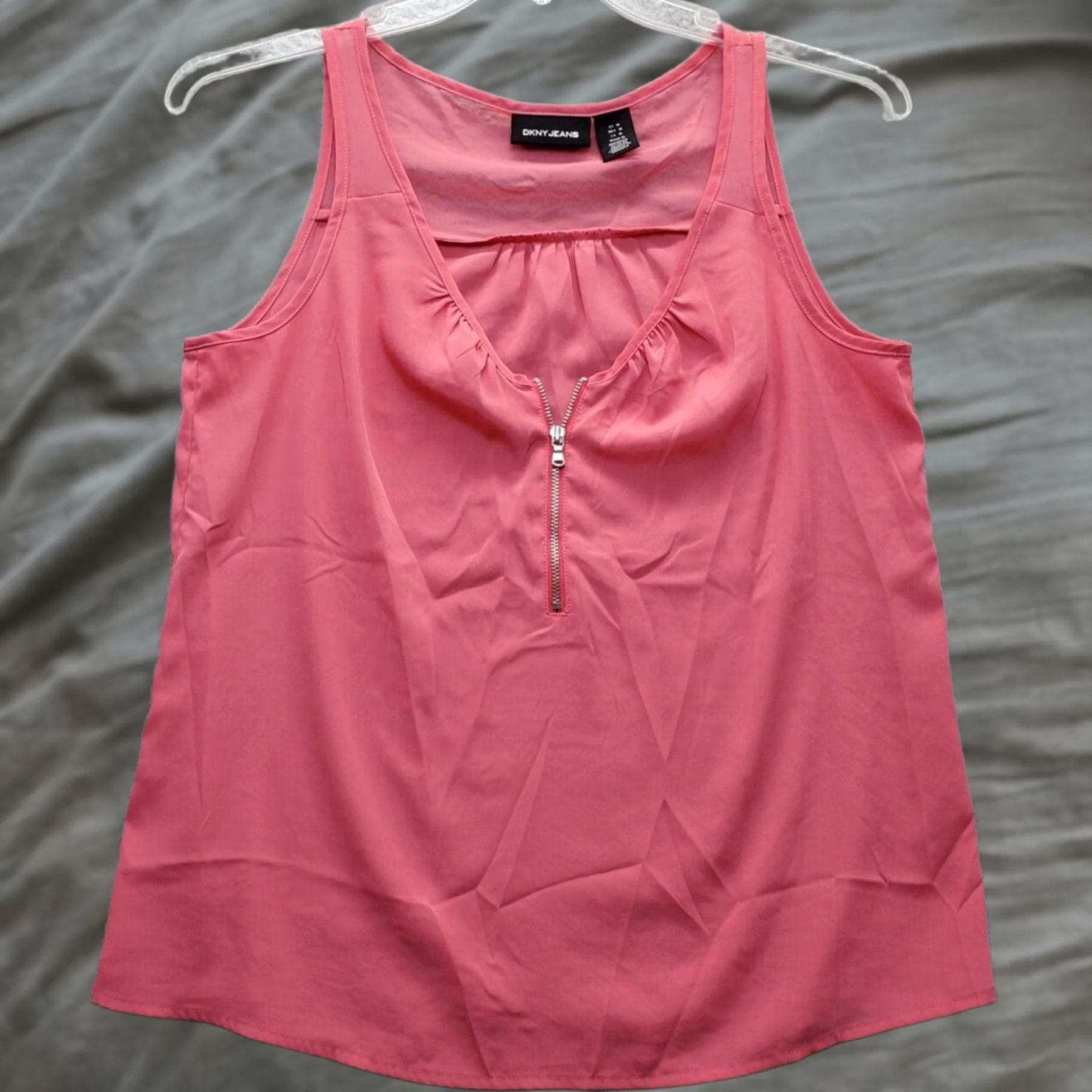 DKNY DKNY Jeans Tank Top Womens M Pink Solid Sleeveless Scoop Neck Front Zipper Size M / US 6-8 / IT 42-44 - 1 Thumbnail