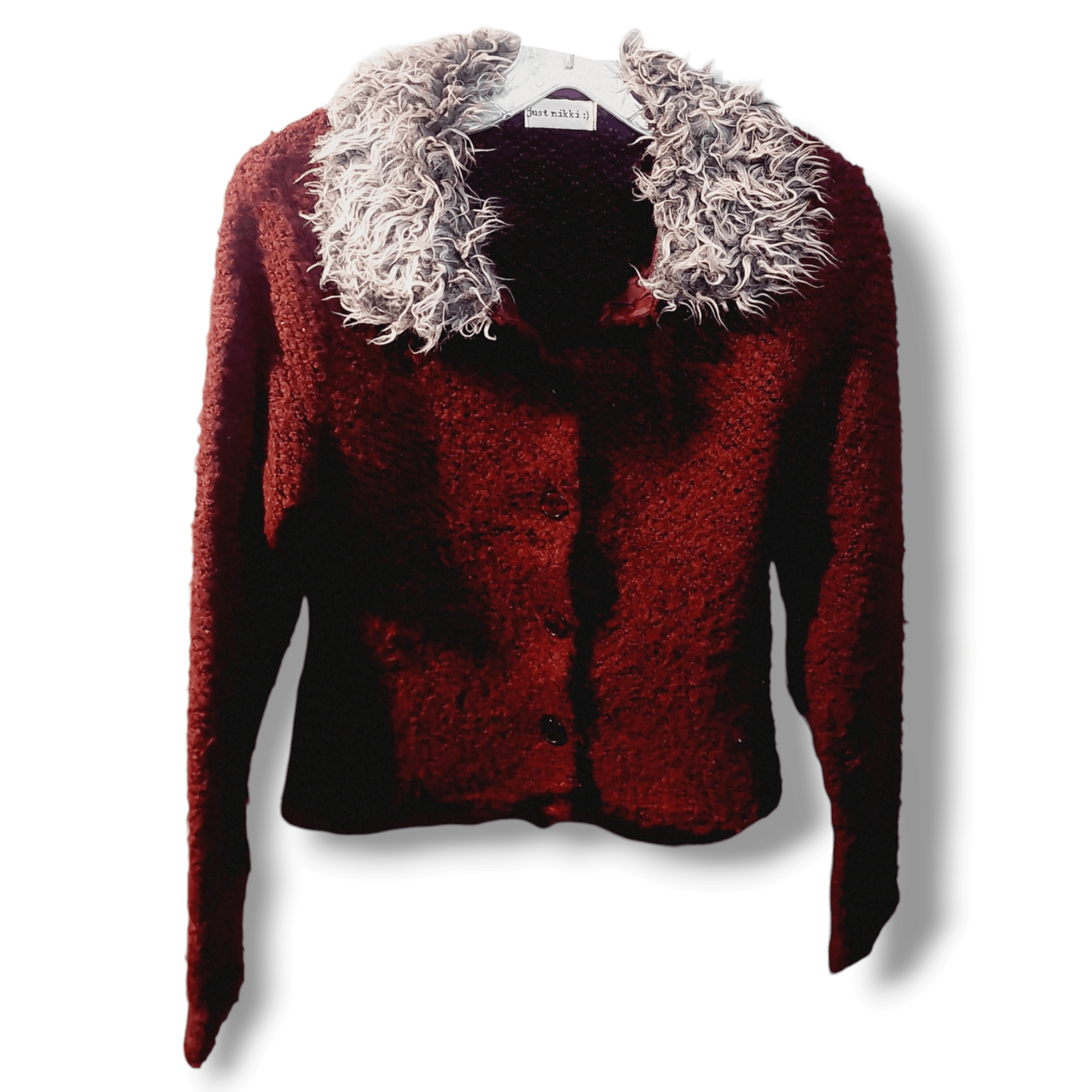 Vintage Just Nikki :) Vintage 90's Burgundy Textured Cardigan Size L / US 10 / IT 46 - 2 Thumbnail