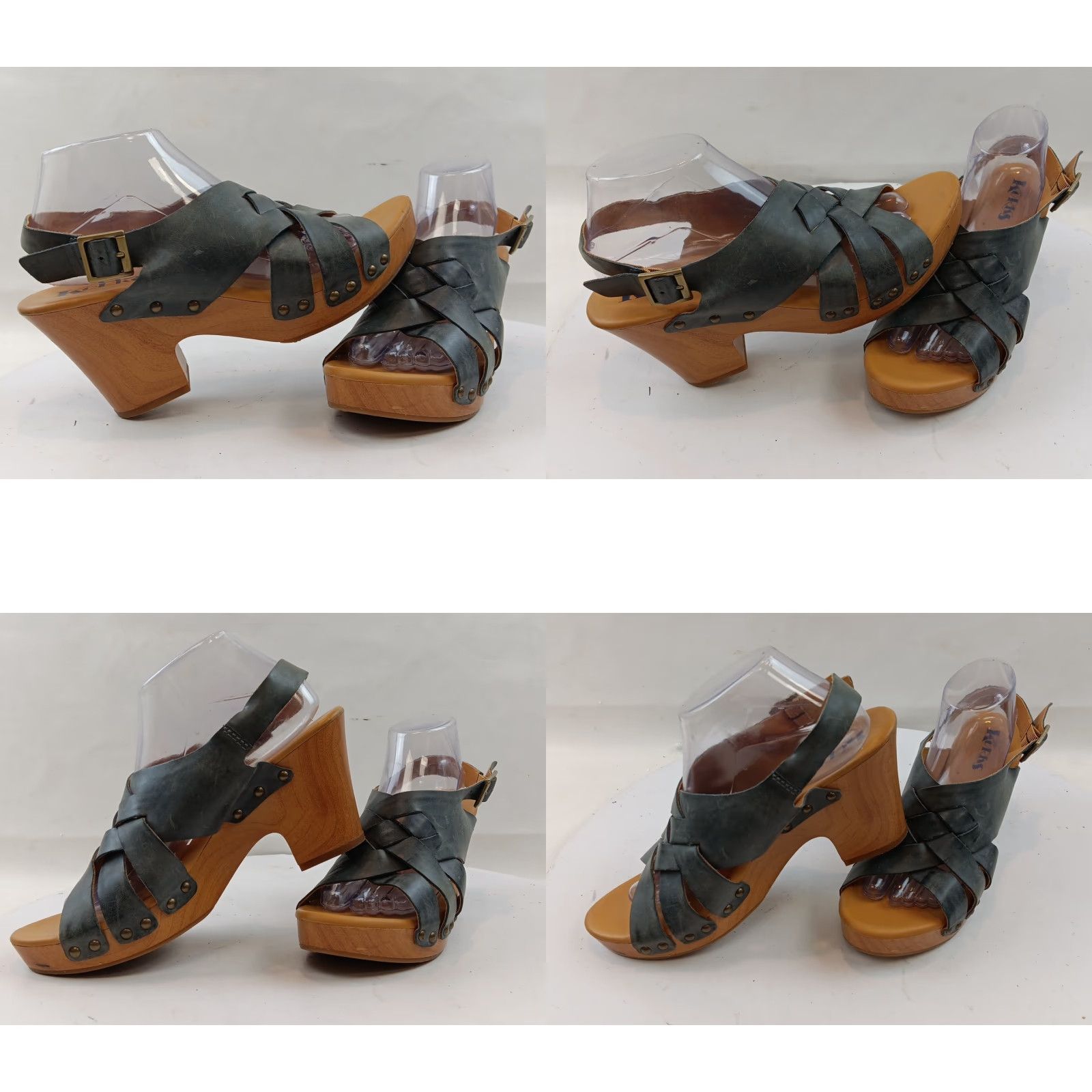 Vintage Korks Sandal Women’s Open Toe Slingback Leather Cushioned Footbed Blue Block Heel 10M Size US 10 / IT 40 - 9 Thumbnail