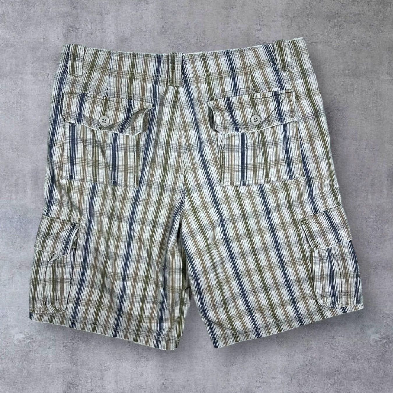 Vintage RedHead Redhead Beige Brown Navy Blue Check Cotton Cargo Shorts 36 Mens Belt Zip Fly Casual Cargo Pocket Multicoloured 90s? Size US 36 / EU 52 - 2 Thumbnail
