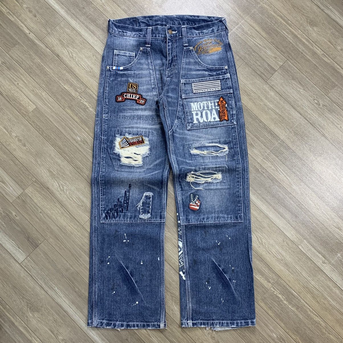 14th Addiction × If Six Was Nine × Japanese Brand Mind Of USA Patchwork Boro Distressed Double Knee Pants Size US 33 - 1 Thumbnail