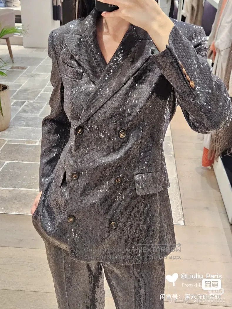 Brunello Cucinelli Brunello Cucinelli Gray Black Sequin Blazer Size XS / US 0-2 / IT 36-38 - 1 Thumbnail