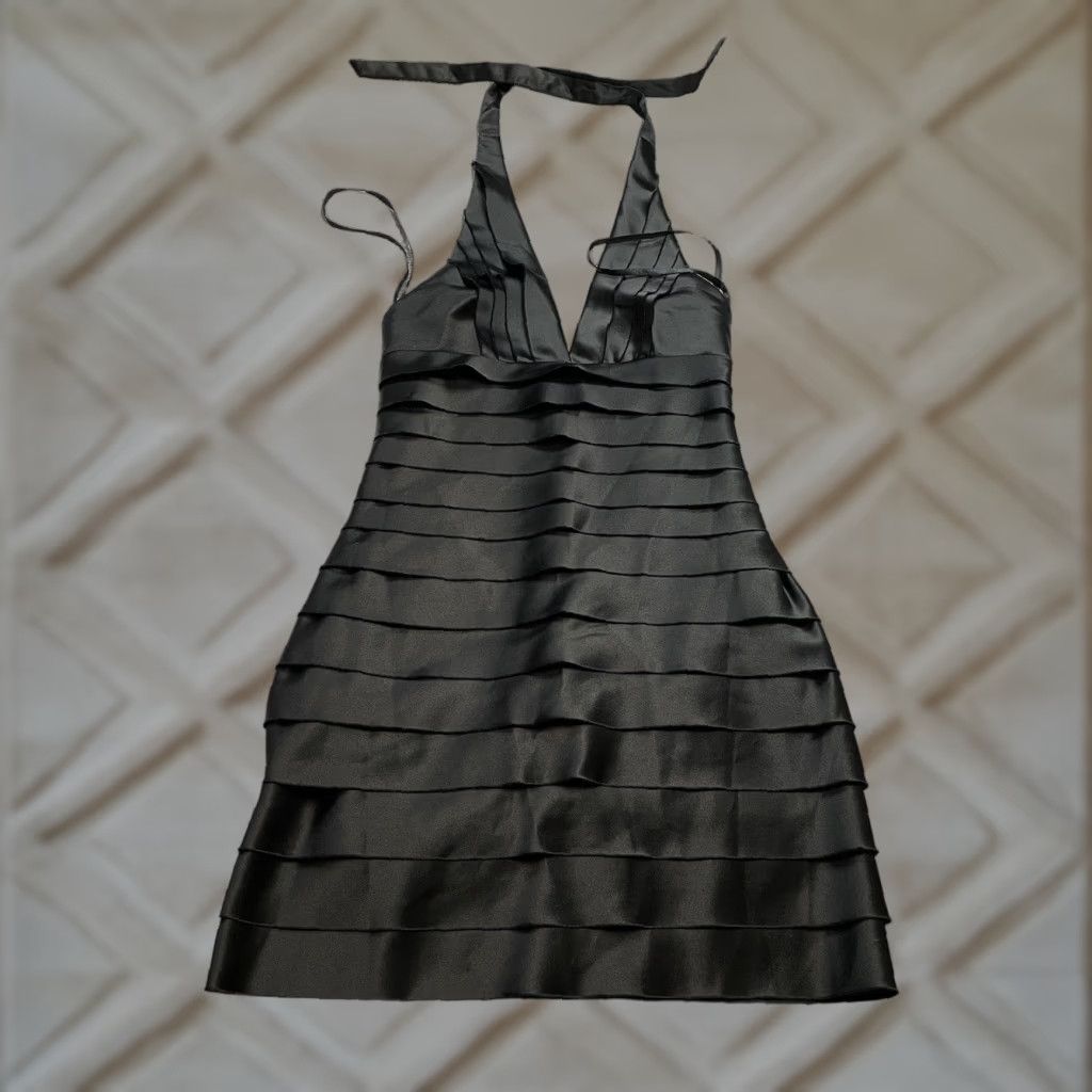 Bcbgmaxazria BCBGMAXAZRIA Women's Halter Dress Shift Midi Black Size 2 Satin Layered Tiered Size XS / US 0-2 / IT 36-38 - 1 Thumbnail
