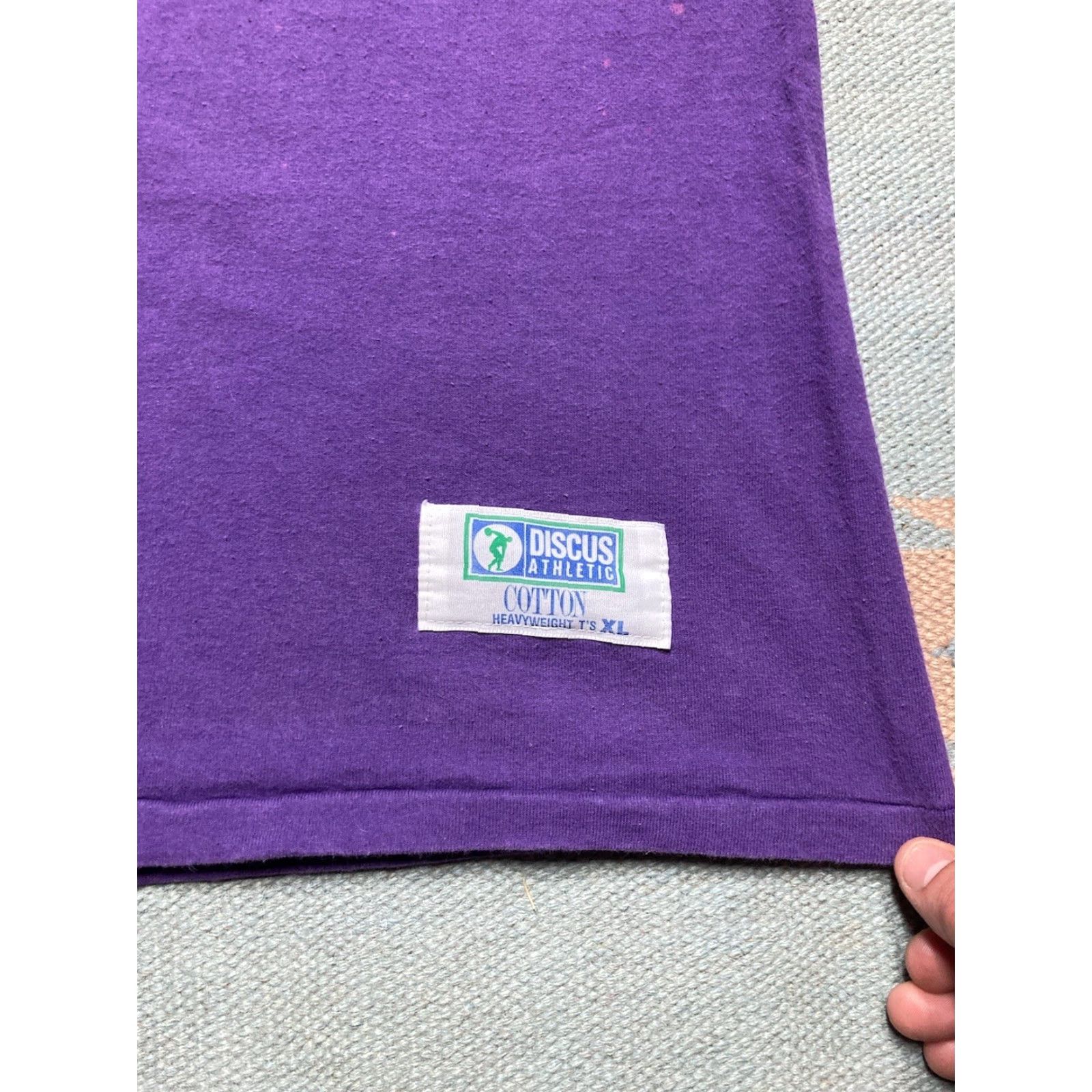 Vintage VINTAGE Discus Athletic T-Shirt Men XL Cotton Purple 90s Single Stitch Blank Shirt Athletic 90s Mens XL Purple Size US XL / EU 56 / 4 - 2 Thumbnail