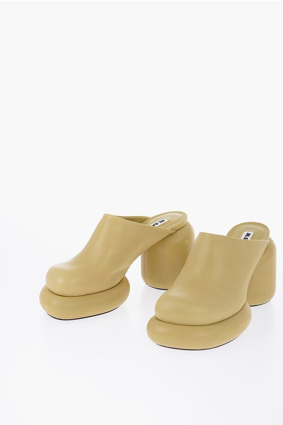 image of Jil Sander Leather Mules With Chunky Sole Heel Shoes 10 Cm in Yellow, Women's (Size 6)