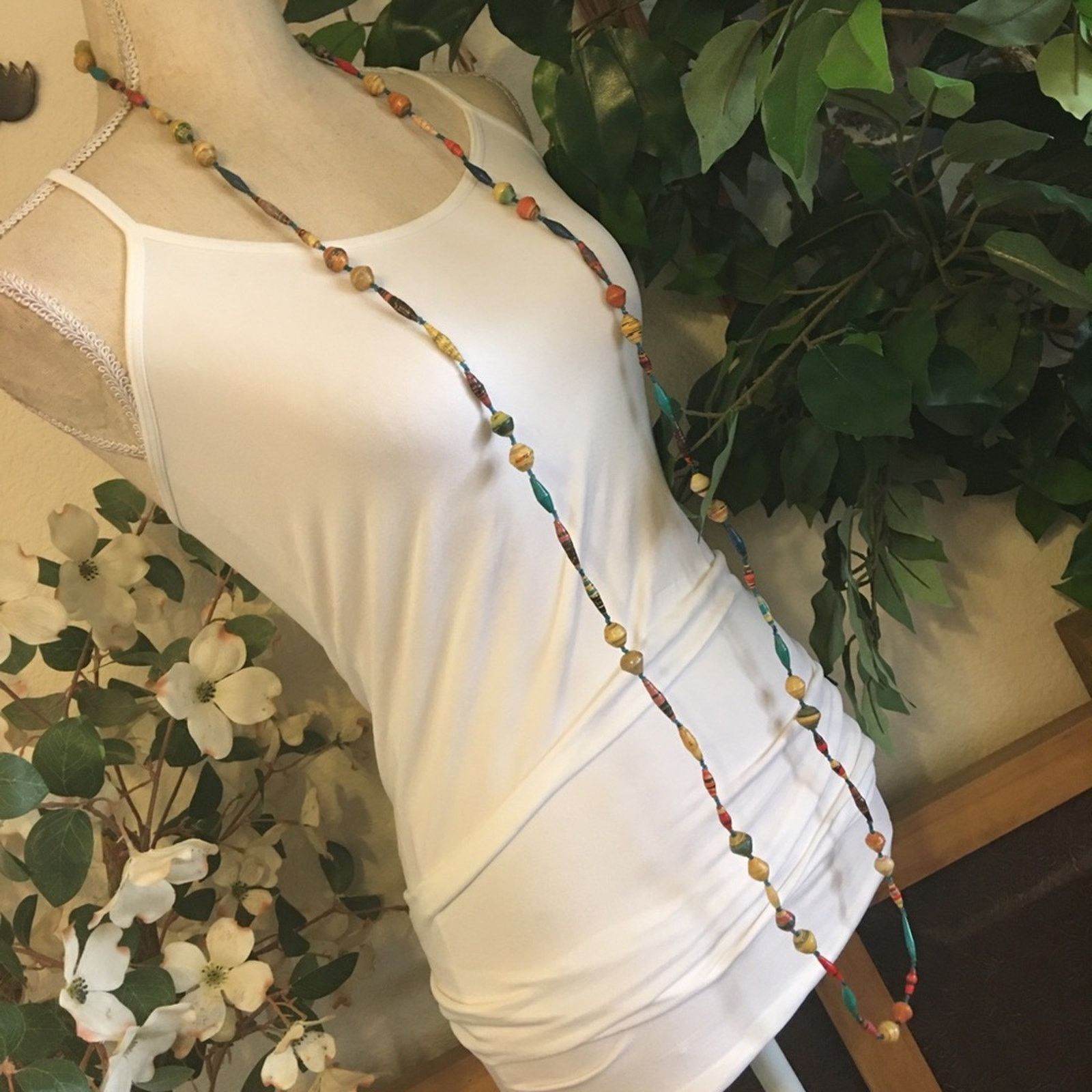 Handmade Hand crafted resin coated paper bead long necklace Size ONE SIZE - 2 Thumbnail