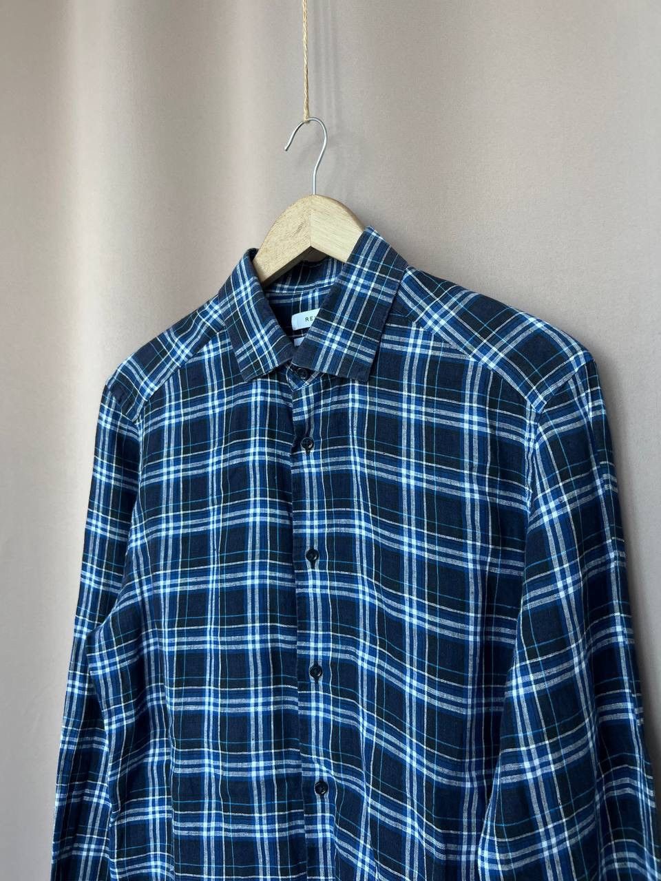 Reiss Reiss Checked Linen Button Down Shirt Mens Size M/L Slim Fit Size US L / EU 52-54 / 3 - 4 Thumbnail