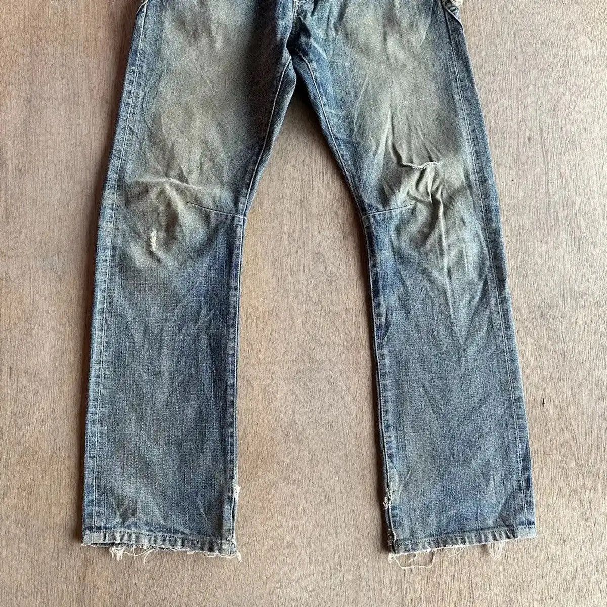 Self Edge RARE💥REDLINE JAPANESE VTG JEAN RIPPED MUDWASH DENIM PANTS Size US 31 - 8 Thumbnail