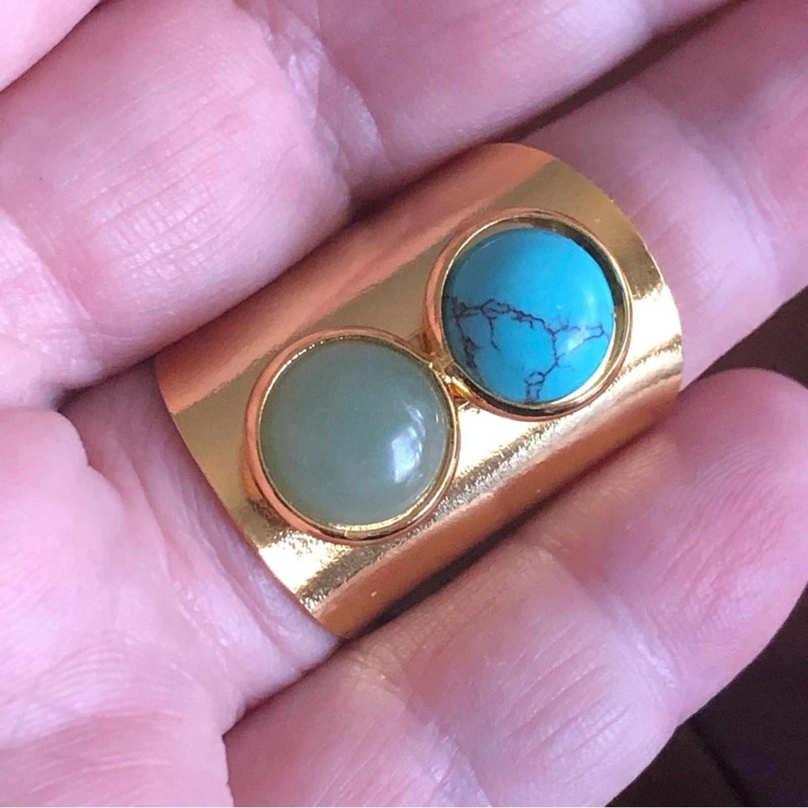 Jewelry Wide gold band duo howlite opalite cabochon ring Size ONE SIZE - 7 Thumbnail