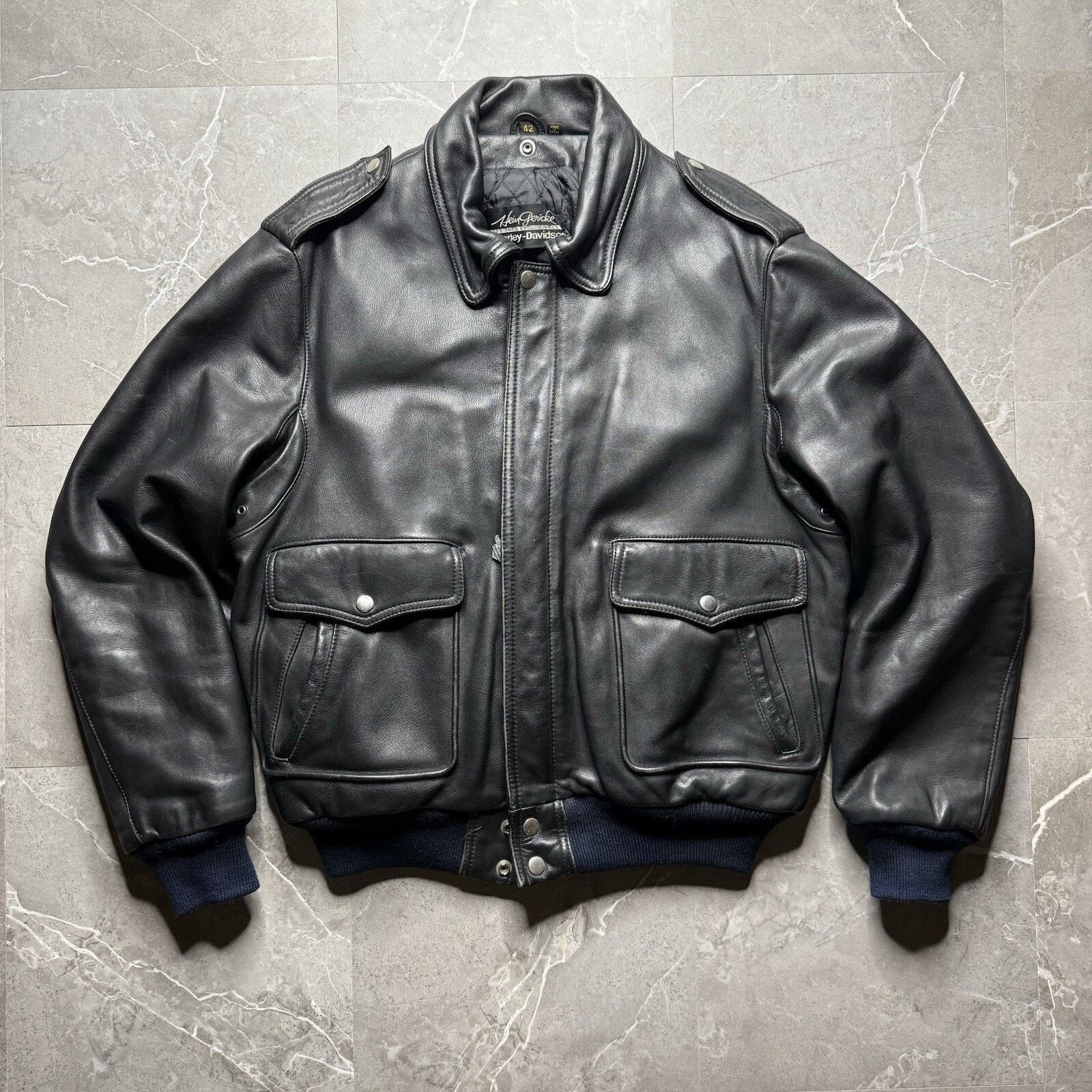 vintage 1990s leather HARLEY DAVIDSON motorcycle jacket 44 black