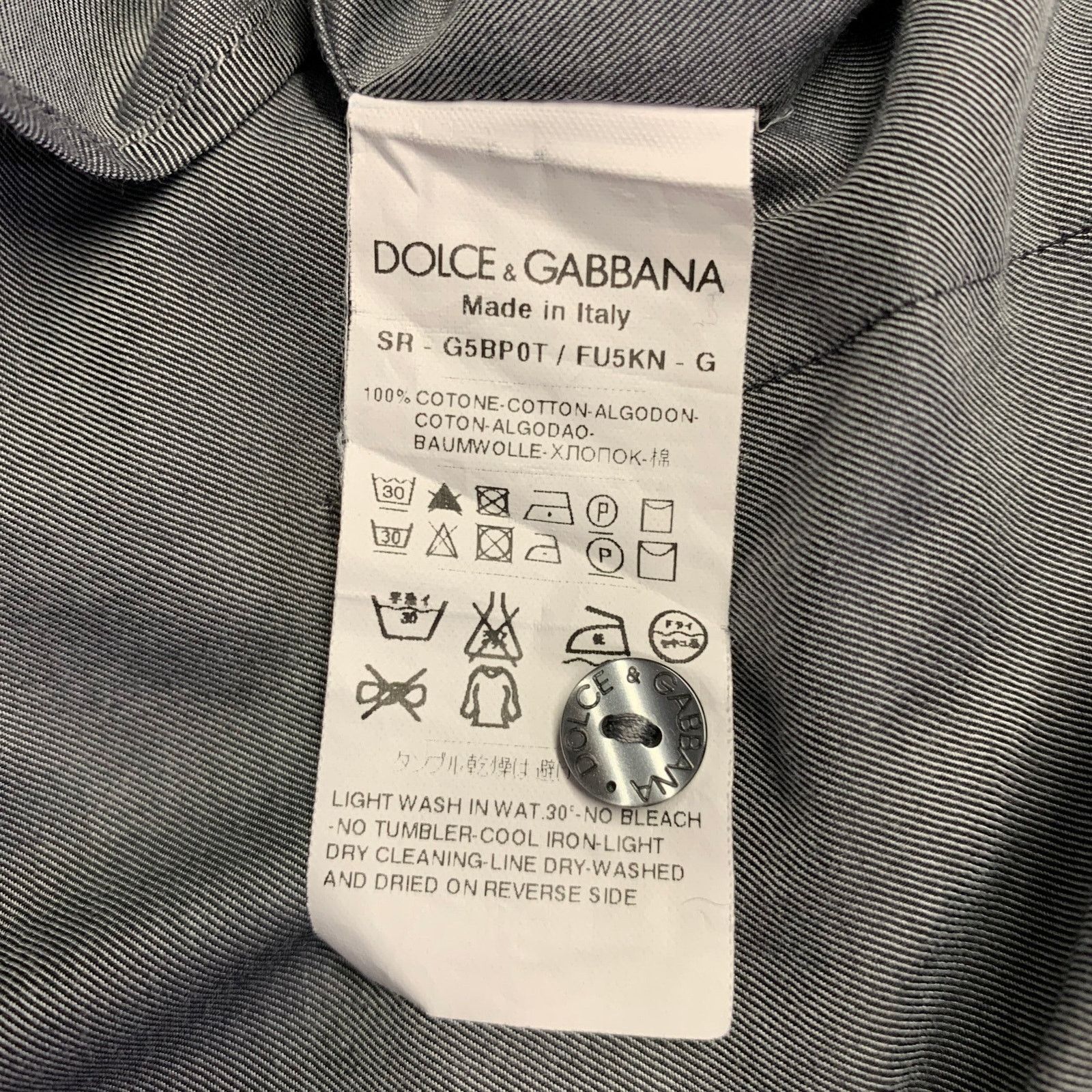 Dolce & Gabbana Size M Grey Cotton Button Up Long Sleeve Shirt Size US M / EU 48-50 / 2 - 6 Thumbnail