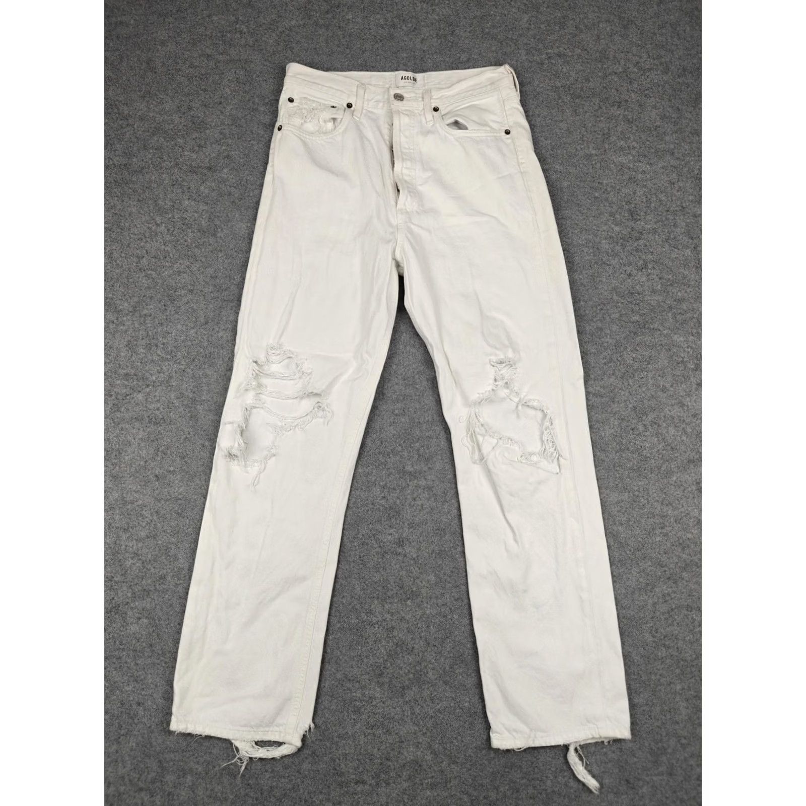 Agolde AGOLDE Jeans Womens 90s Mid Rise Loose Fit 27 White Light Wash Distressed Denim 5-Pocket Button, 100% Cotton, Vintage No, Fall, 28.5 Inseam, Womens Size 27" / US 4 / IT 40 - 2 Thumbnail