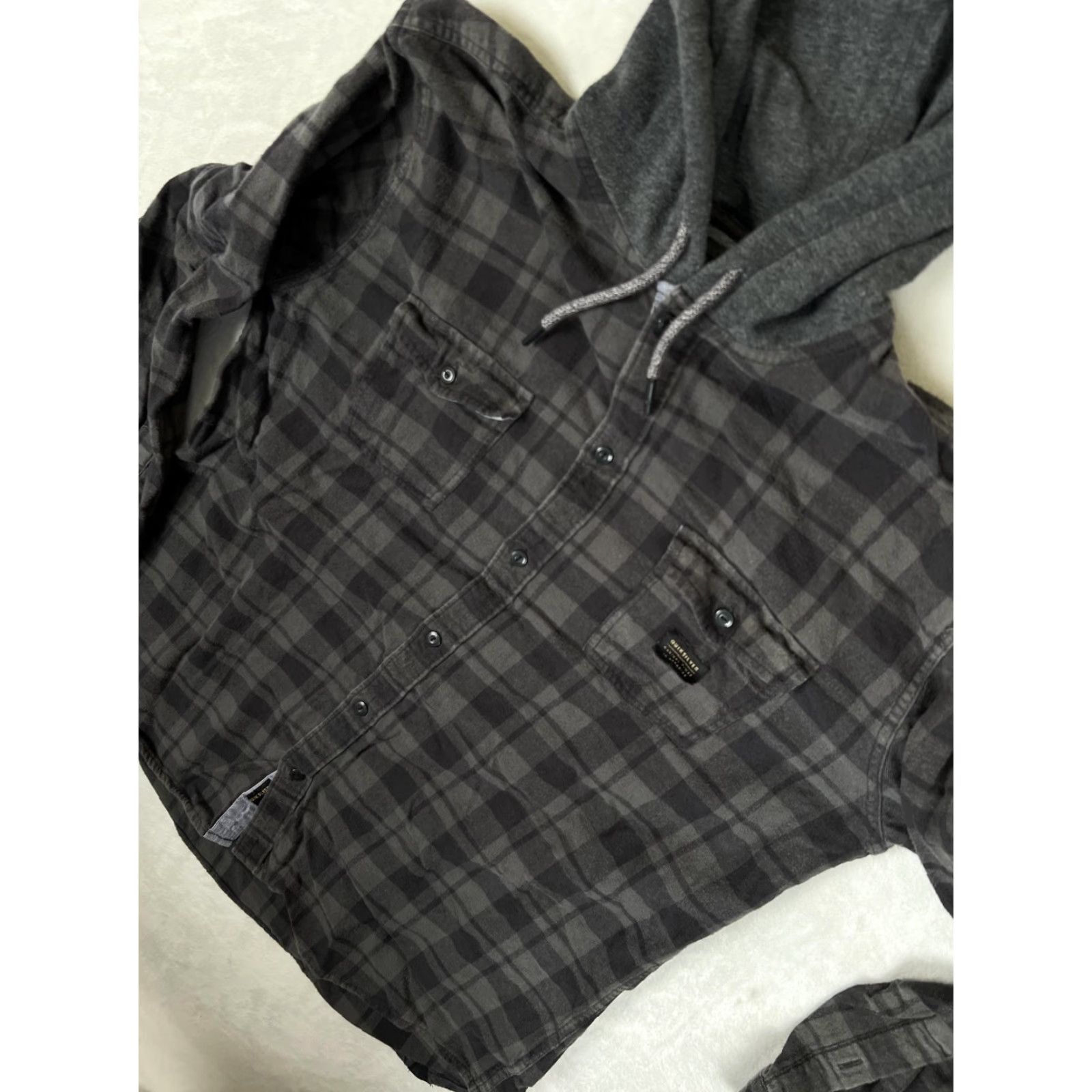 Quiksilver Quiksilver Shirt Mens Large Gray Plaid Hooded Flannel Long Sleeve Button Up Size US L / EU 52-54 / 3 - 6 Thumbnail