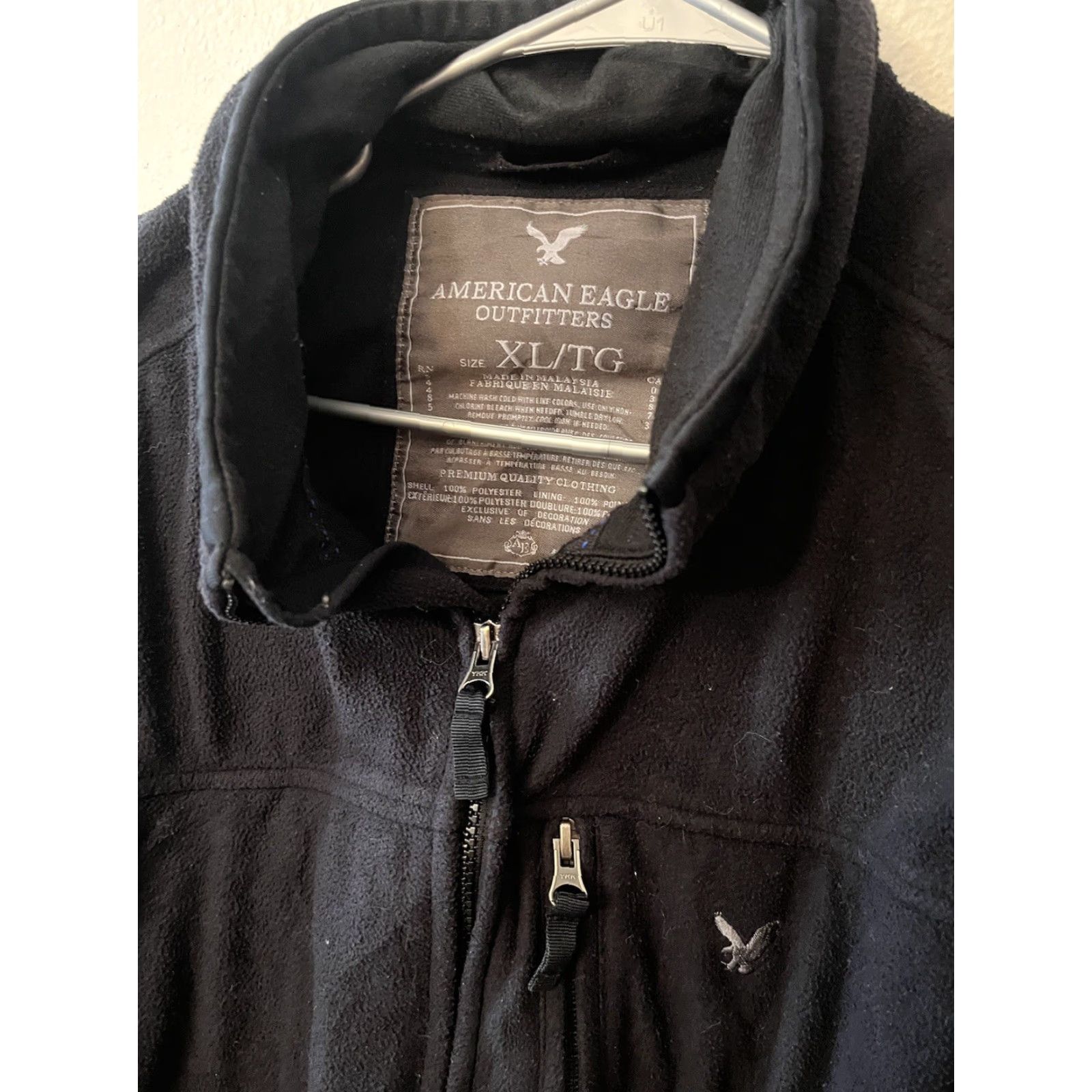 American Eagle Outfitters American Eagle Outfitters Jacket Black Fleece Full Zip Logo Mens XL Easy Care Casual Activewear Size US XL / EU 56 / 4 - 2 Thumbnail