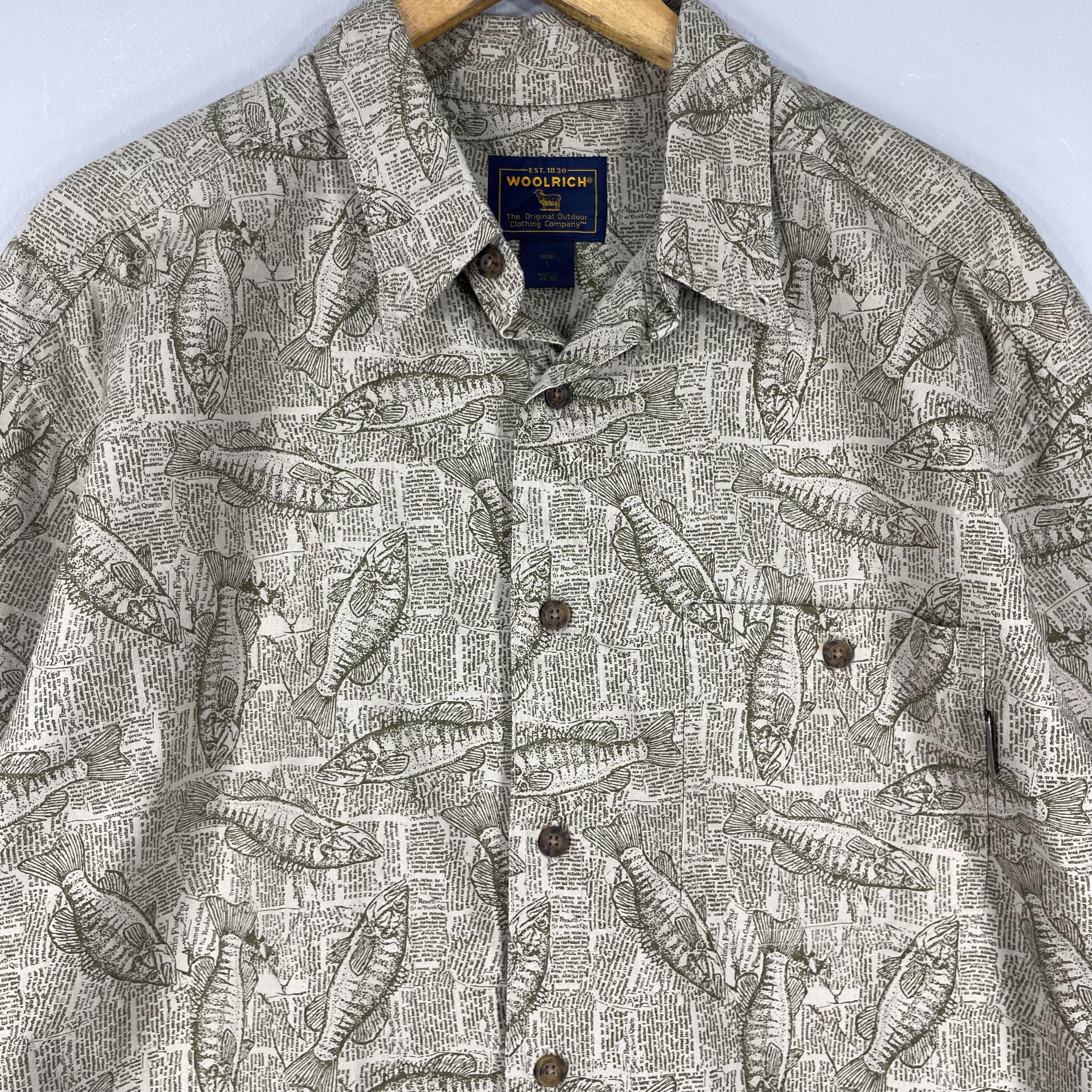 Japanese Brand Vintage WOOLRICH Abstract Freswater Bass Overprint Shirt Size US L / EU 52-54 / 3 - 2 Thumbnail