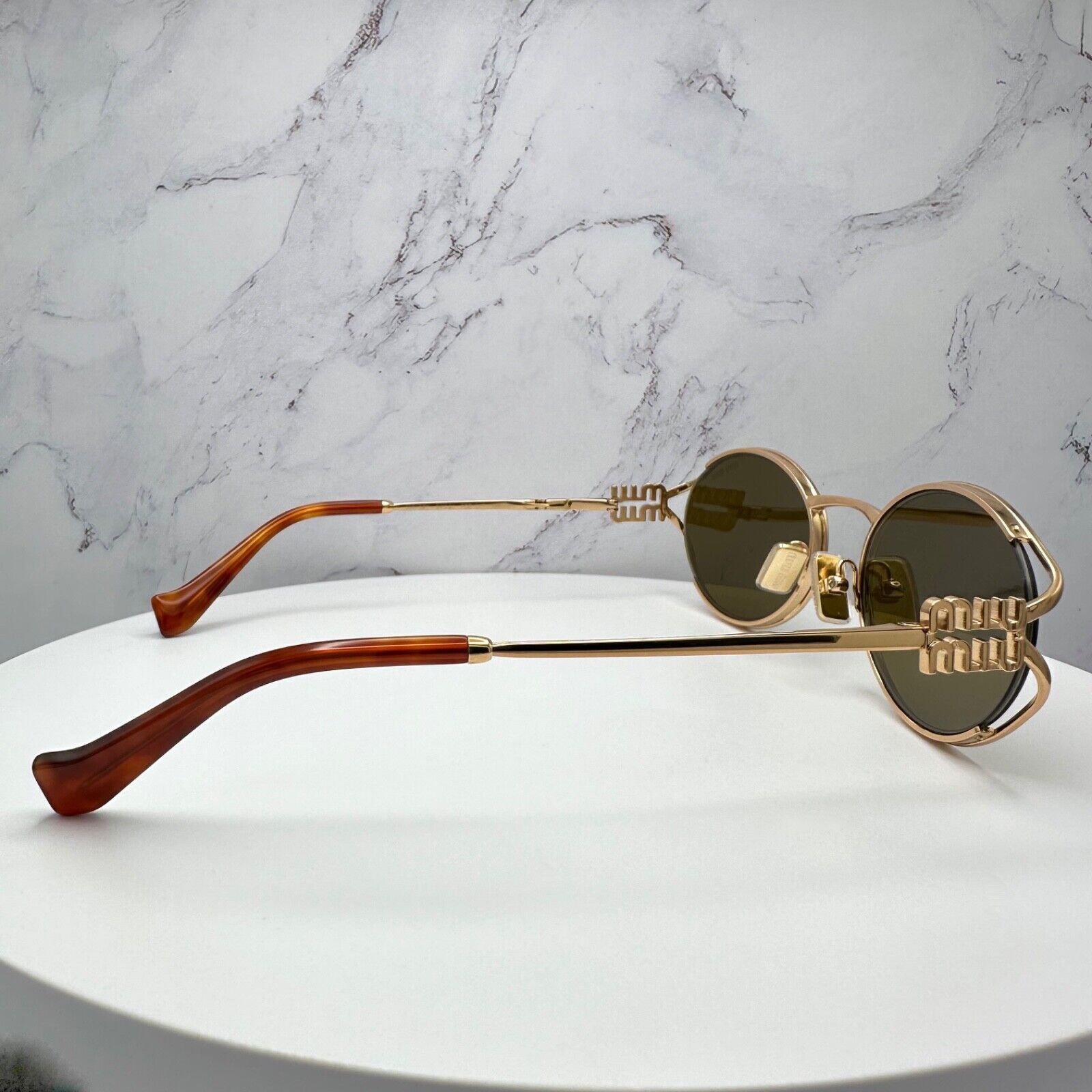 Miu Miu New MIU MIU Sunglasses Gold Oval Skinny Metal Frame Italy Size ONE SIZE - 5 Thumbnail